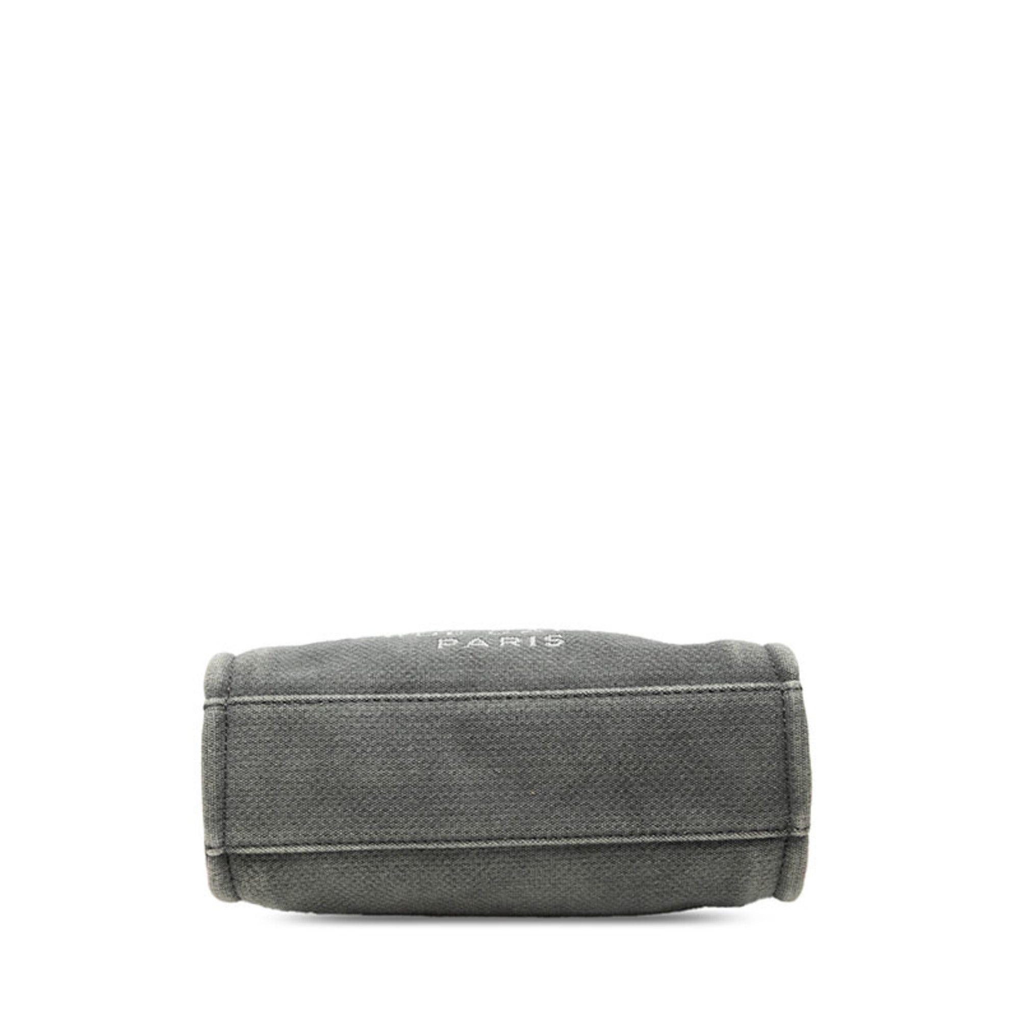 Chanel Black Gray Canvas Leather Shoulder Bag Tote Bag (Pre-Owned)