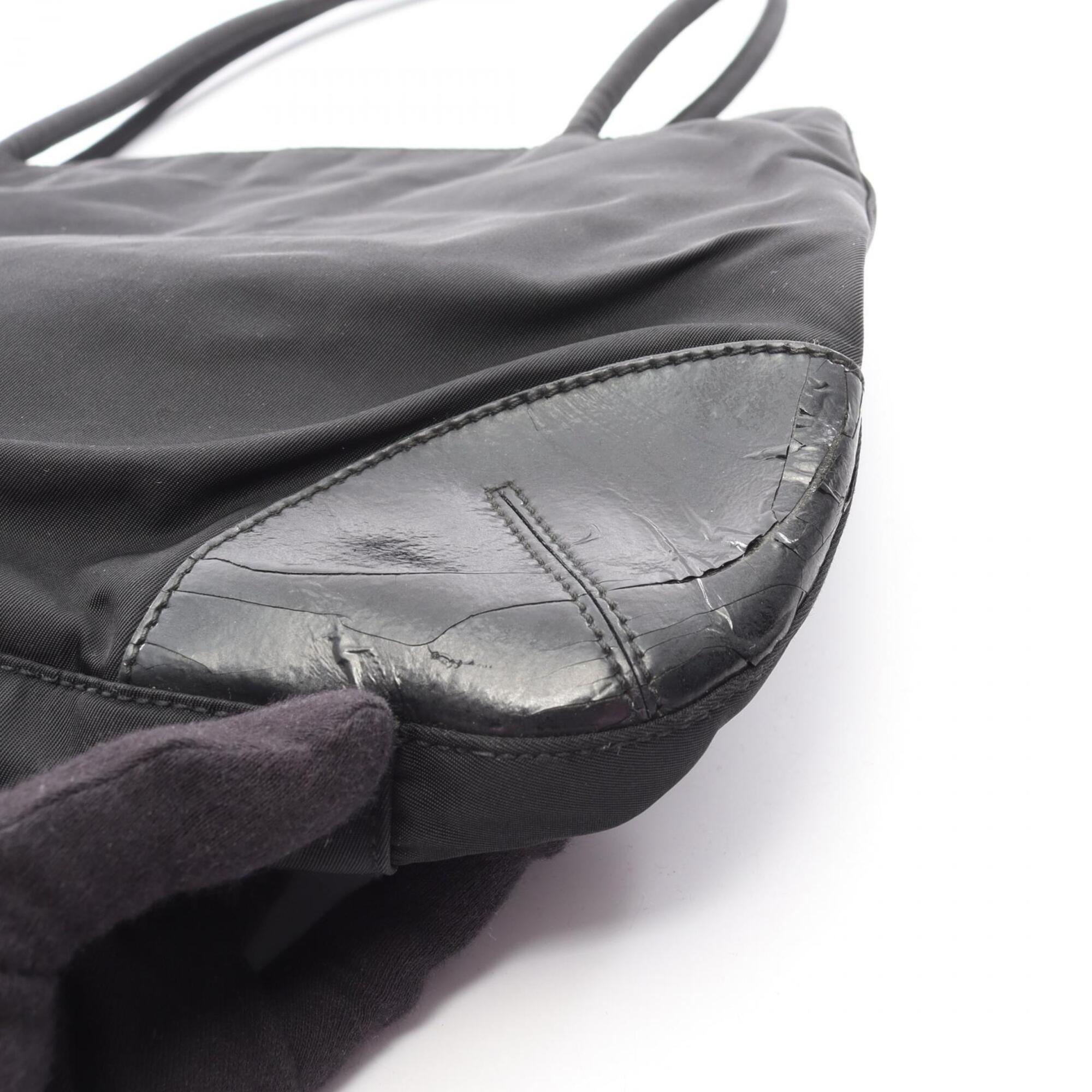 Prada Black Nylon Leather Handbag Shoulder Bag (Pre-Owned)