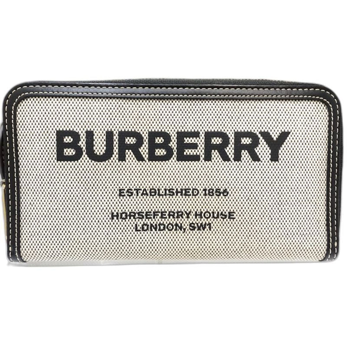 Burberry Black White Canvas Leather Long Wallet (Bi-Fold) (Pre-Owned)