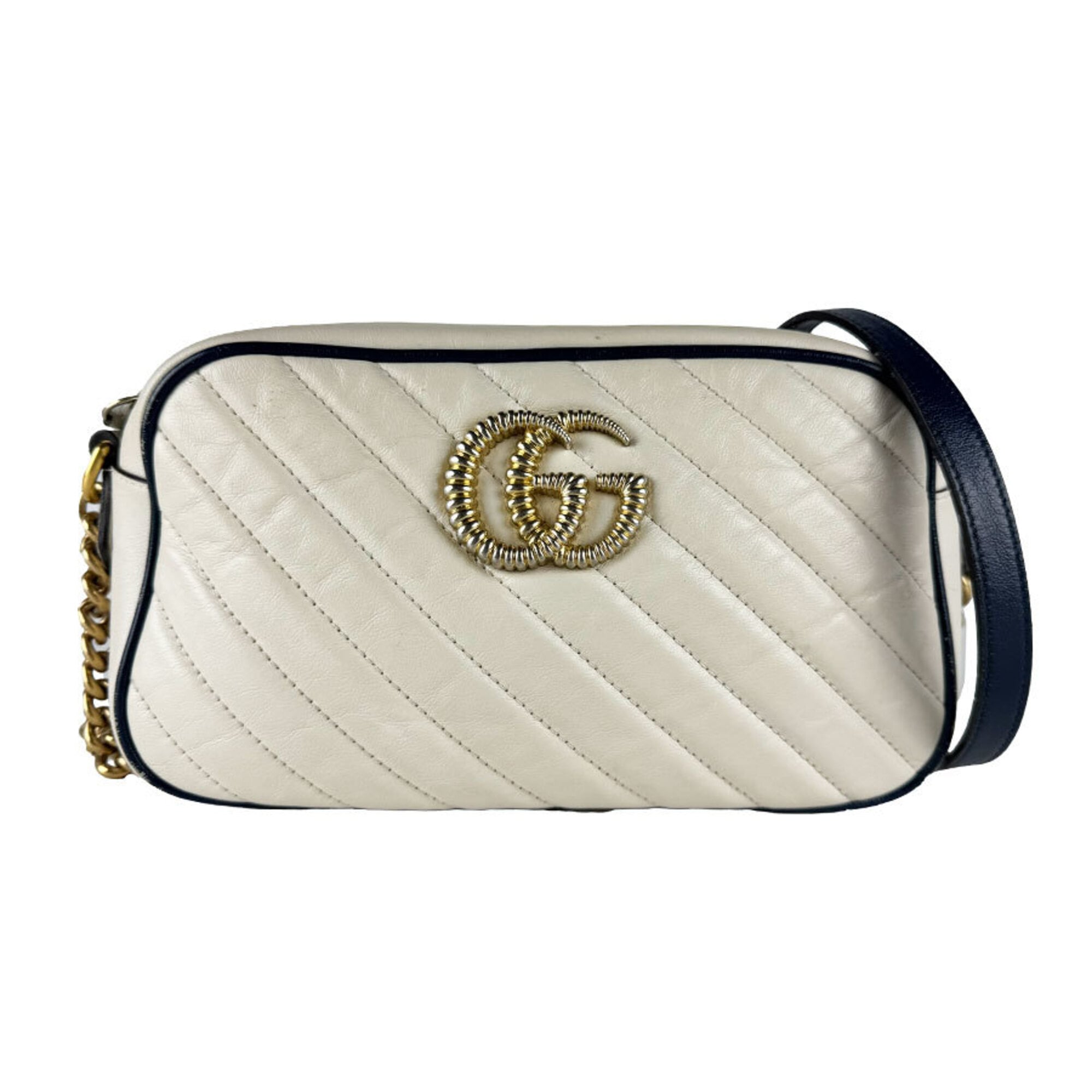 Gucci Ivory Navy Leather Shoulder Bag (Pre-Owned)