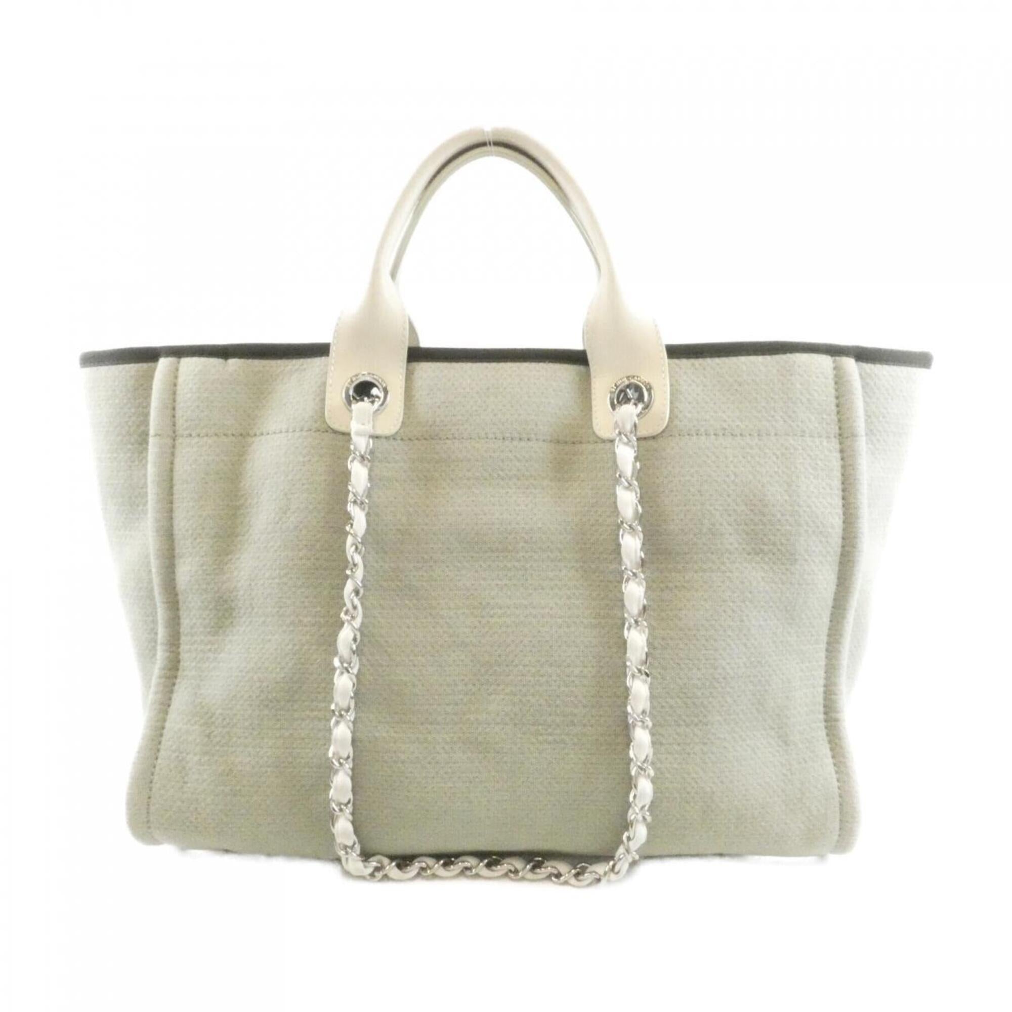 Chanel Khaki White Canvas Handbag (Pre-Owned)