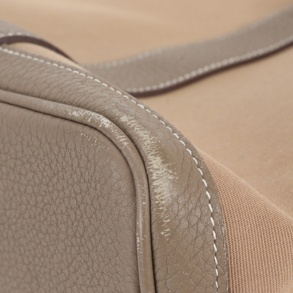 Hermes Beige Leather Canvas Shoulder Bag Tote Bag (Pre-Owned)