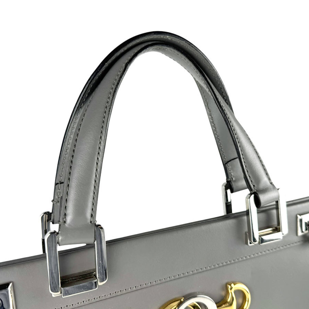 Gucci Gray Leather Handbag Shoulder Bag (Pre-Owned)