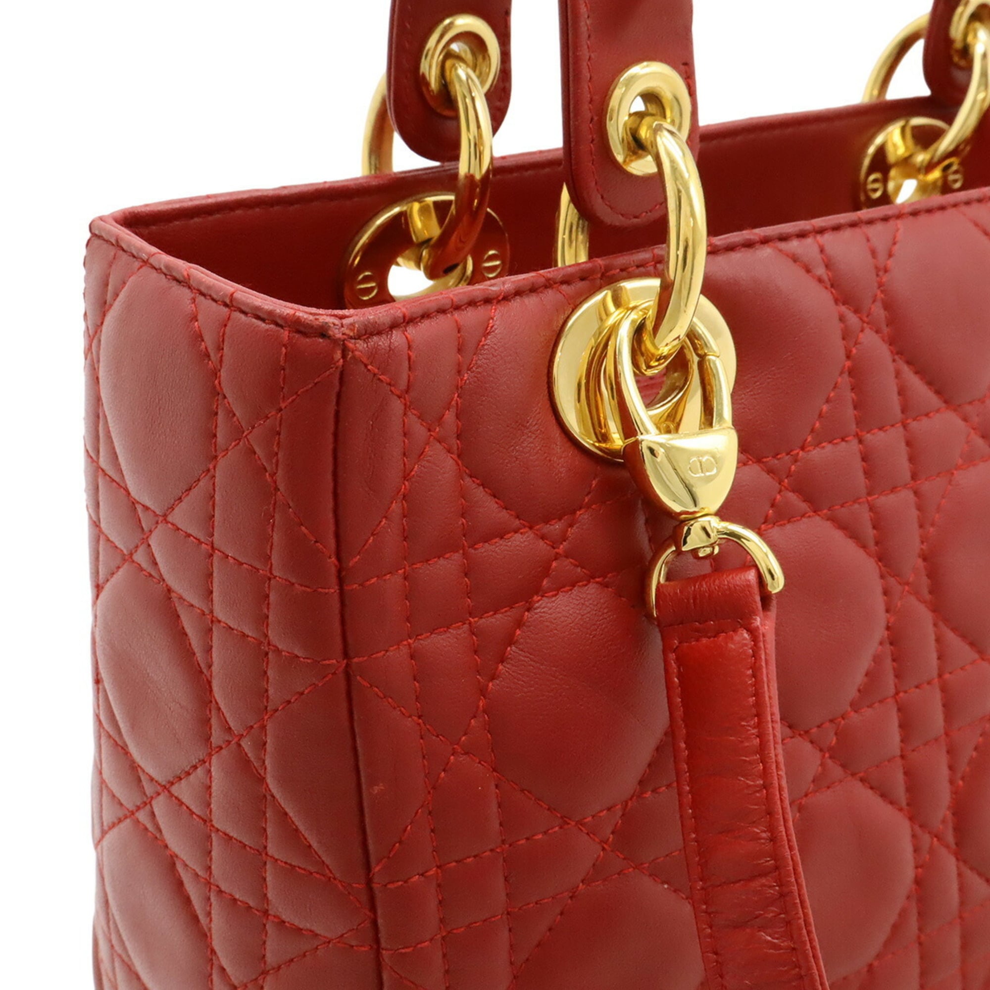 Christian Dior Red Color Leather Handbag Tote Bag (Pre-Owned)