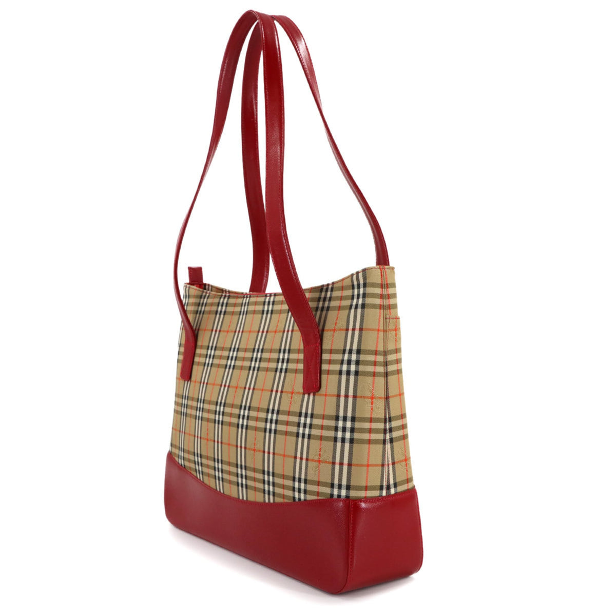 Burberry Brown Red Color Canvas Leather Handbag Tote Bag (Pre-Owned)