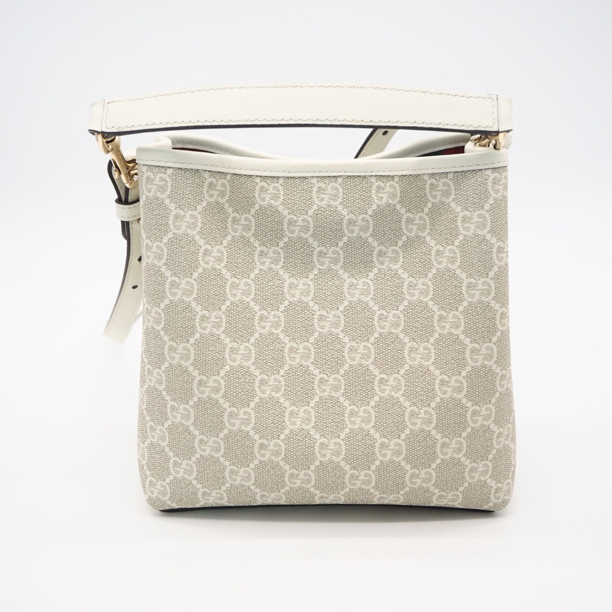 Gucci Beige White Coated Canvas Leather Shoulder Bag (Pre-Owned)