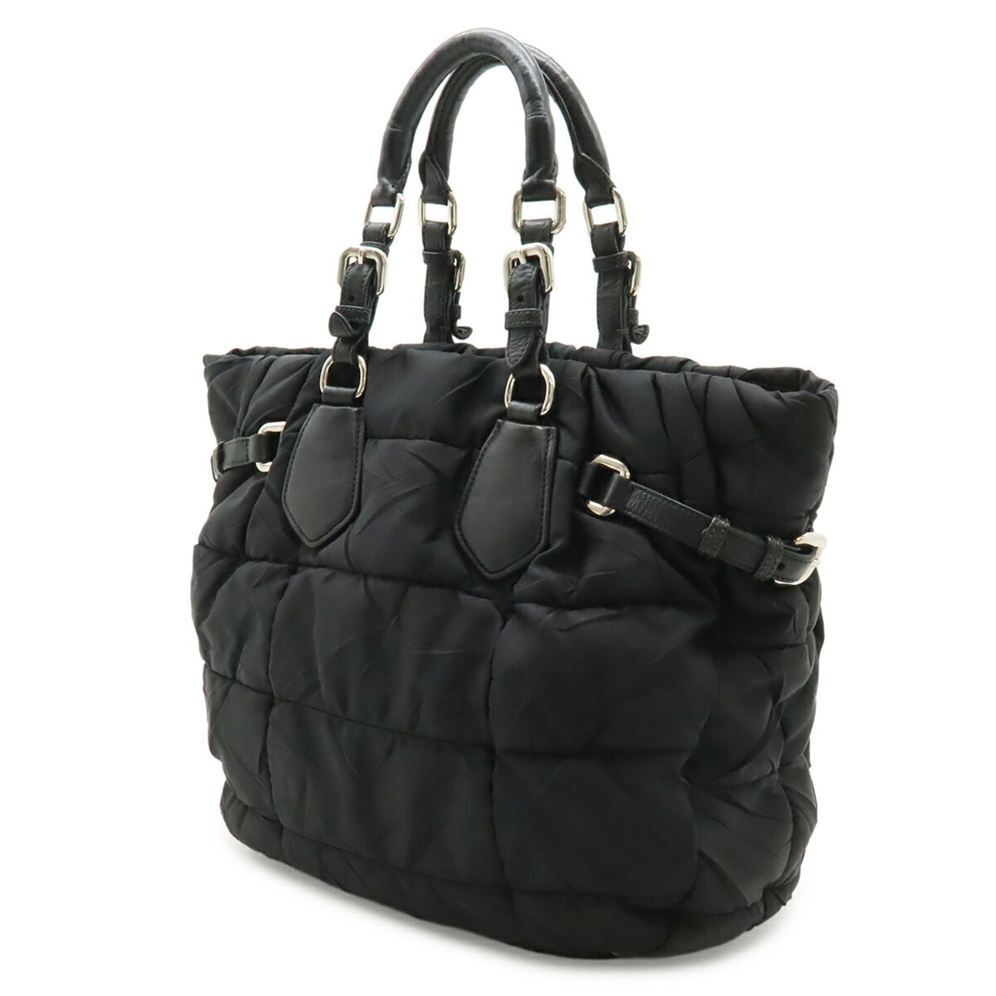 Prada Black Nero Nylon Leather Shoulder Bag Tote Bag (Pre-Owned)