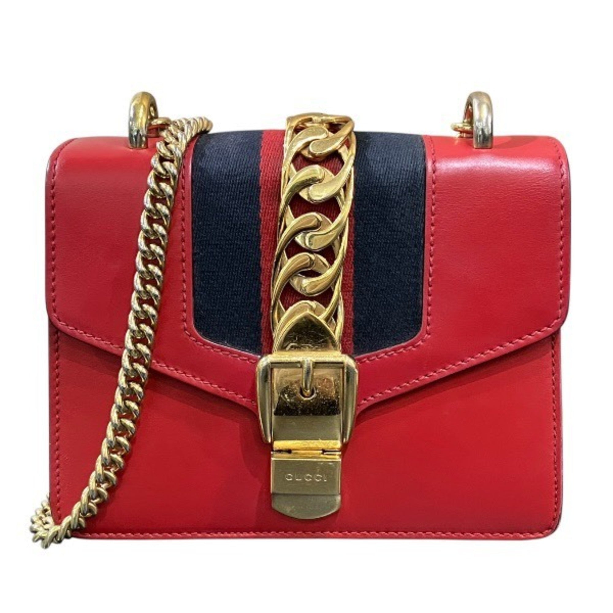 Gucci Sherry Line Red Color Leather Handbag Shoulder Bag (Pre-Owned)