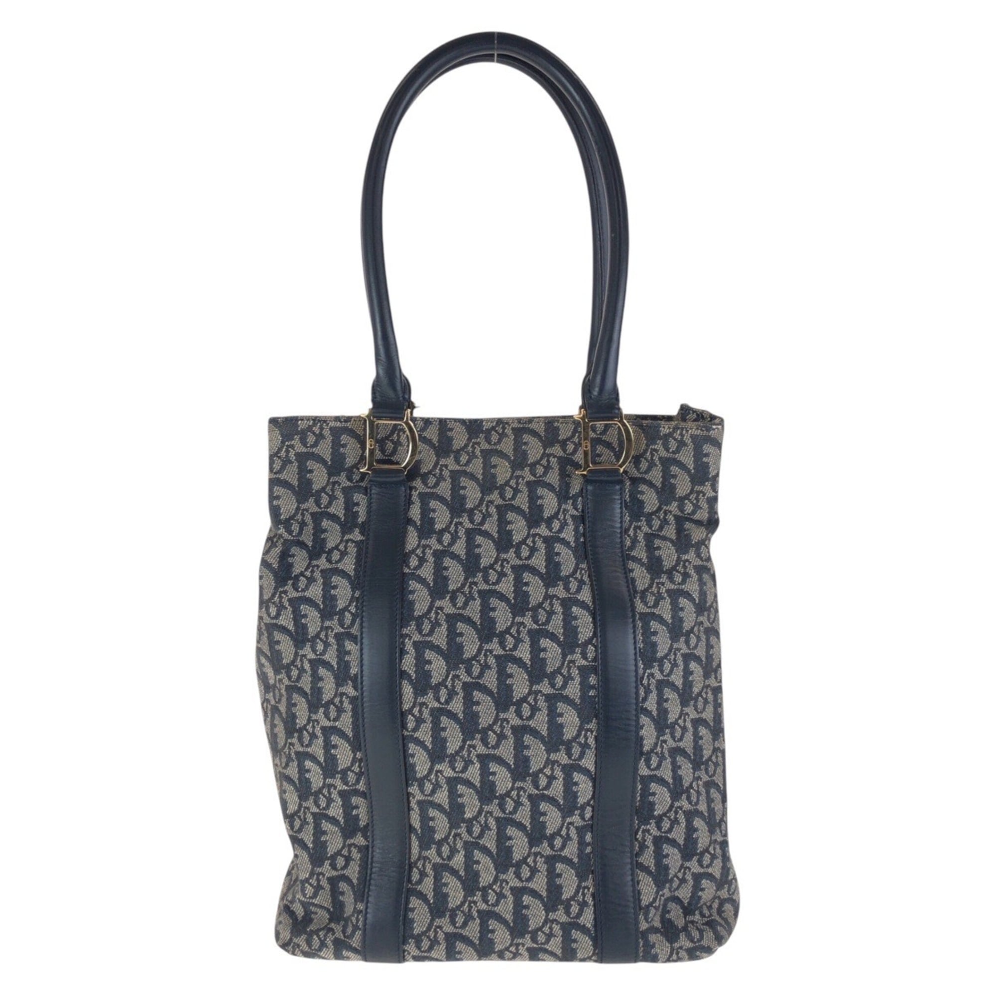 Christian Dior Navy Canvas Leather Shoulder Bag Tote Bag (Pre-Owned)