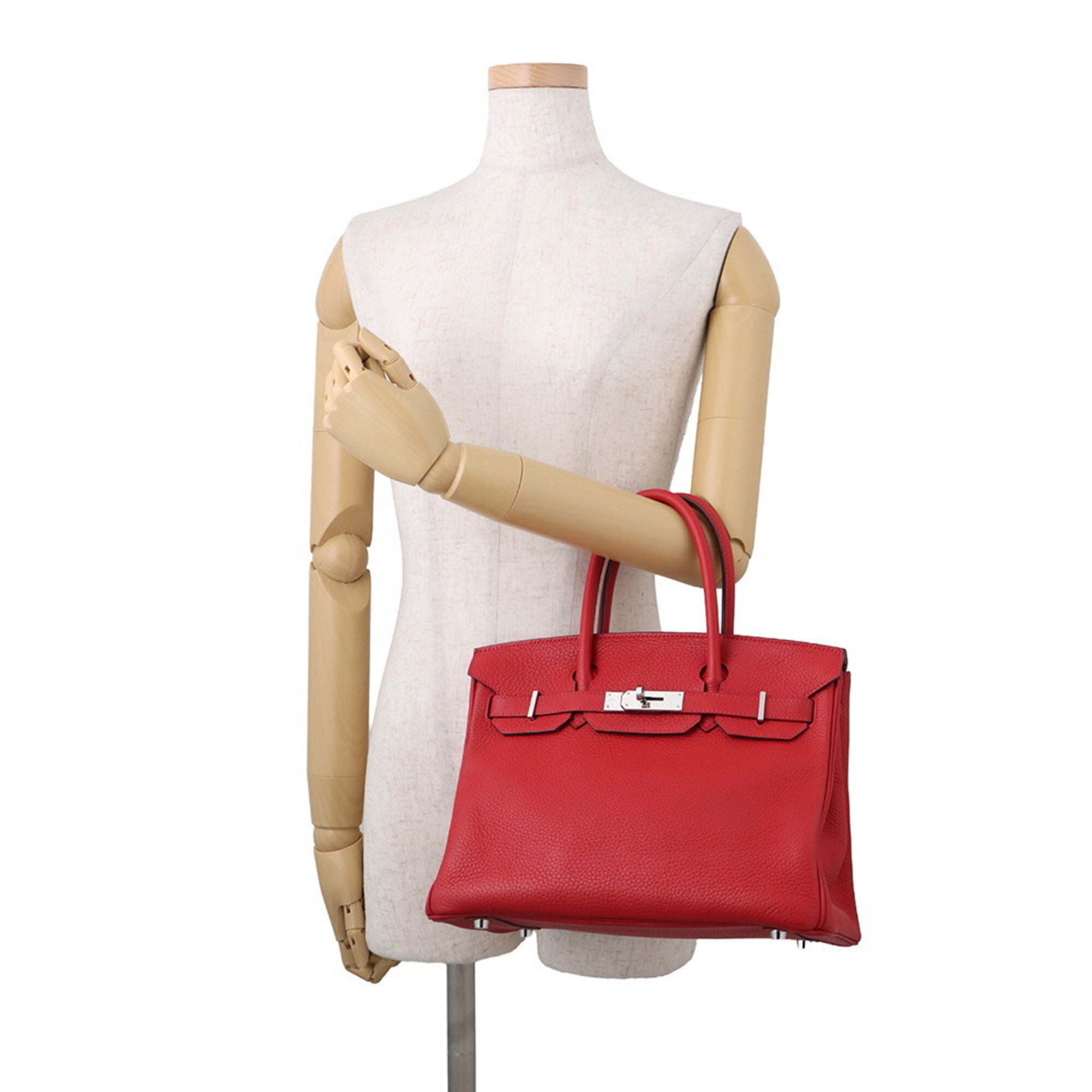 Hermes Rouge Casaque Taurillon Clemence Leather Handbag (Pre-Owned)