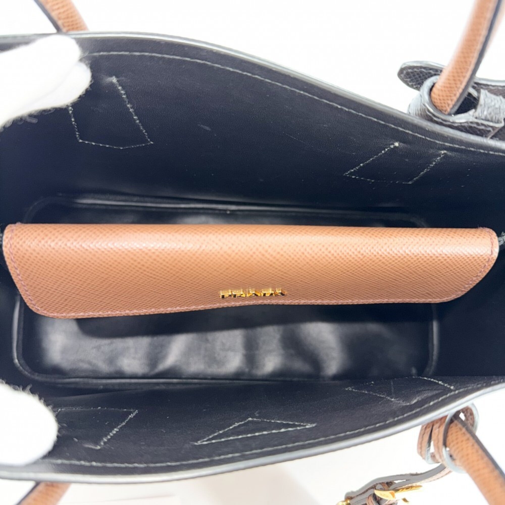 Prada Brown Leather Handbag Tote Bag (Pre-Owned)