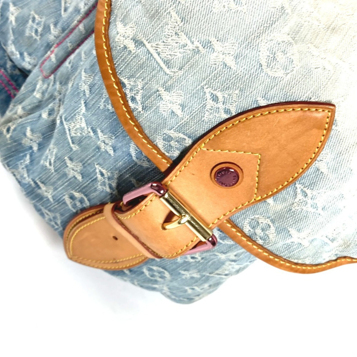 Louis Vuitton Blue Pink Monogram Denim Shoulder Bag Tote Bag (Pre-Owned)