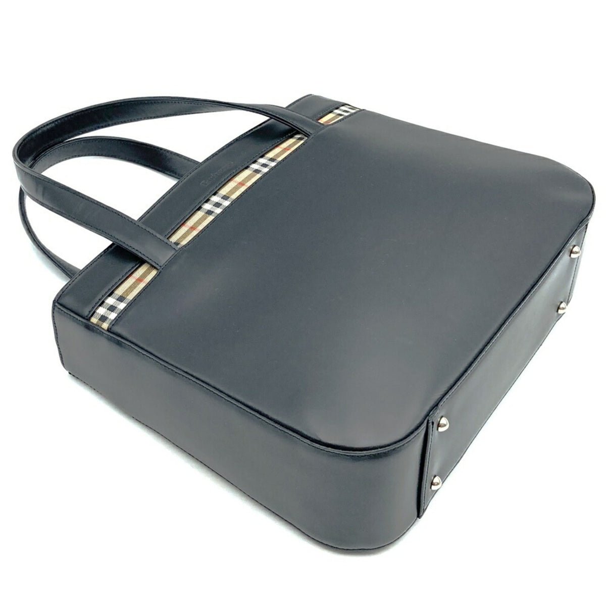 Burberry Black Leather Handbag Tote Bag (Pre-Owned)