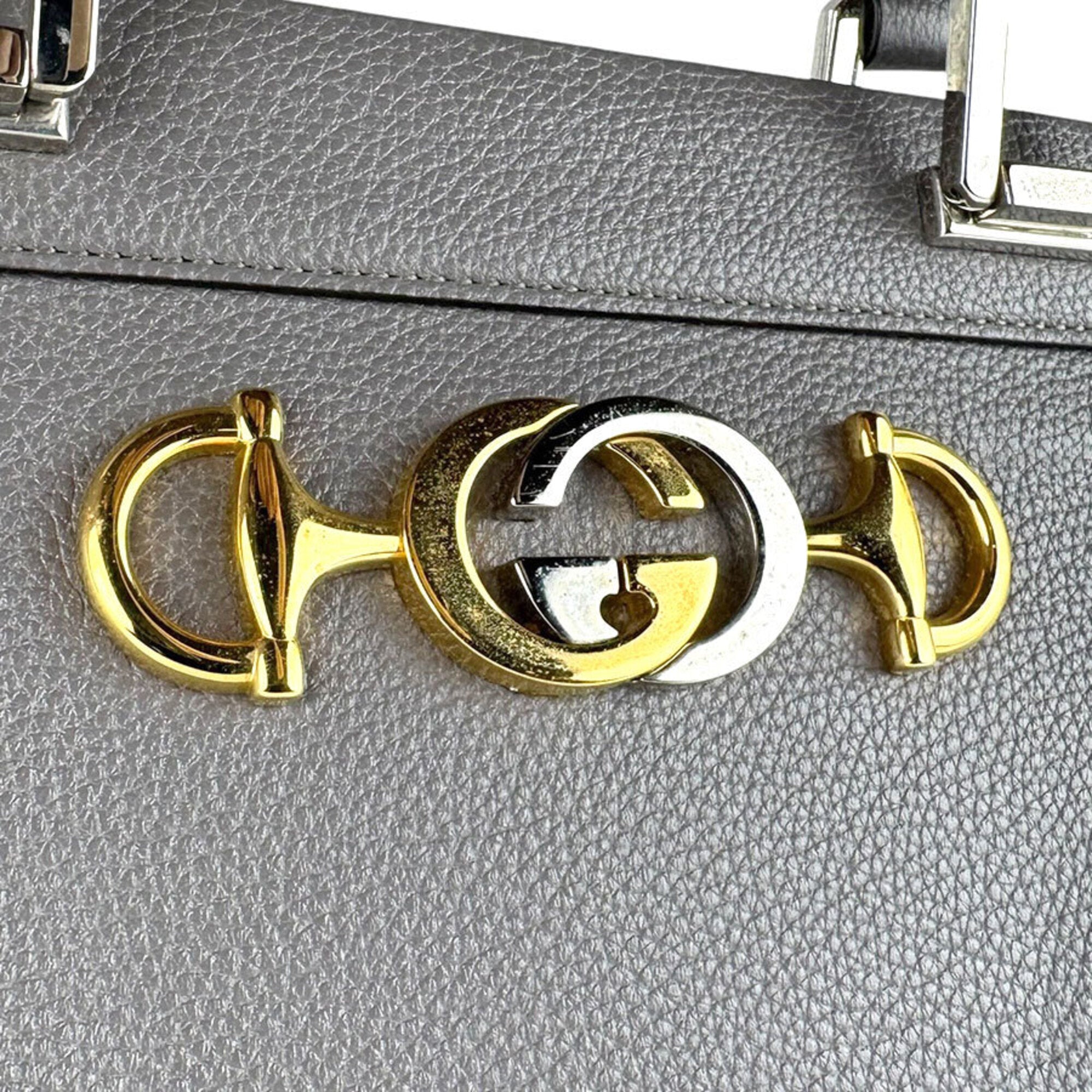 Gucci Gray Leather Handbag Shoulder Bag (Pre-Owned)