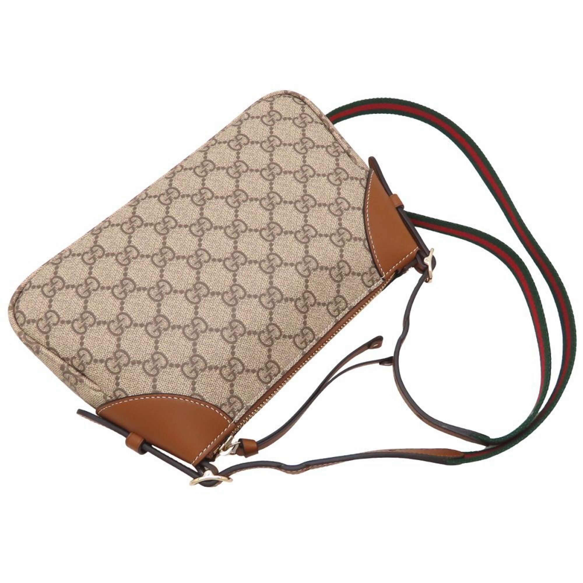 Gucci Sherry Line Beige Brown Gg Supreme Leather Shoulder Bag (Pre-Owned)