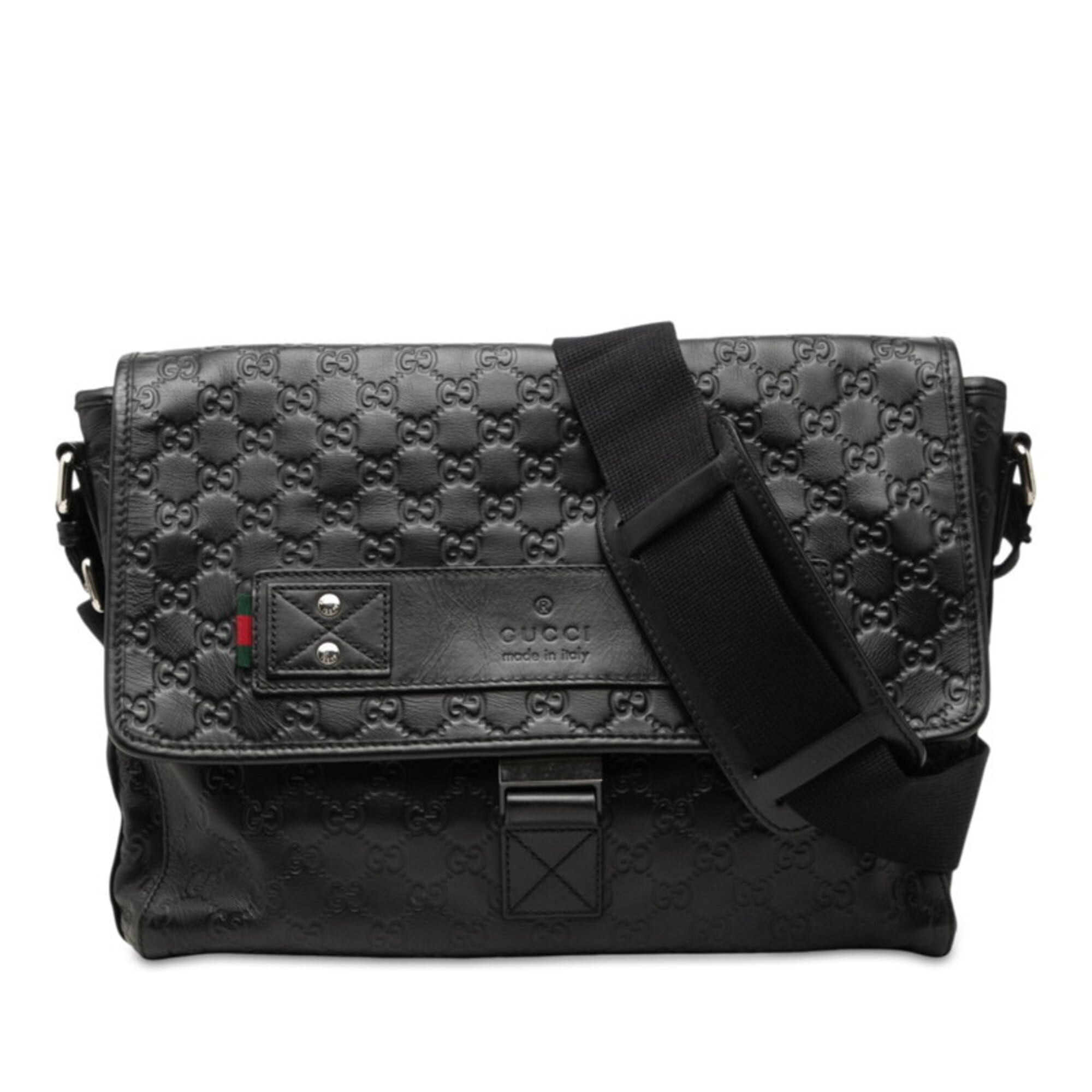 Gucci Black Leather Messenger Bag Shoulder Bag (Pre-Owned)