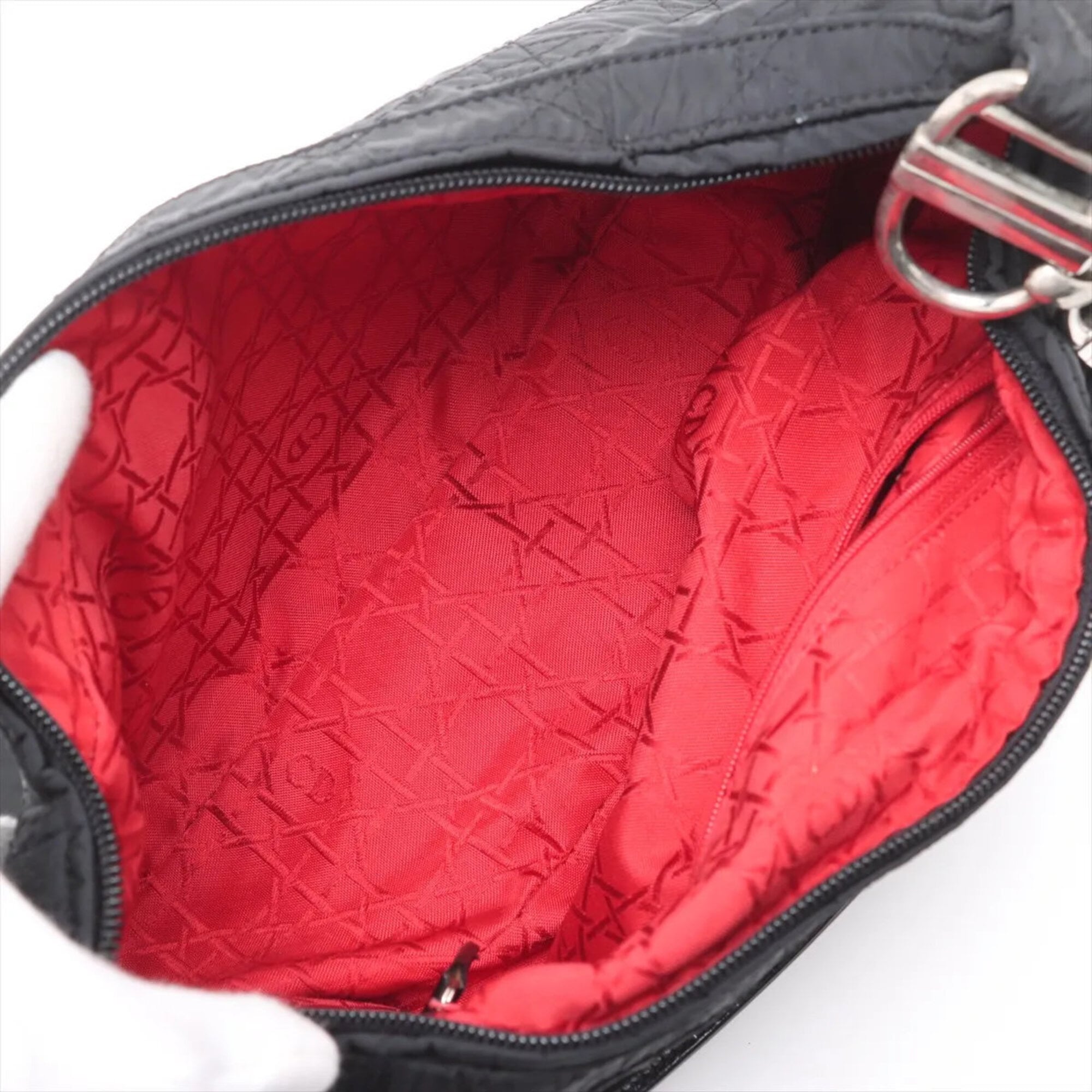 Christian Dior Black Leather Nylon Shoulder Bag Tote Bag (Pre-Owned)
