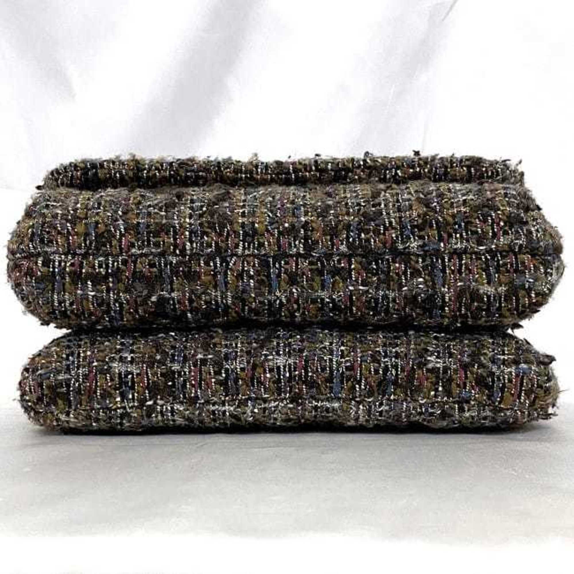 Chanel Brown Gray Tweed Wood Shoulder Bag (Pre-Owned)