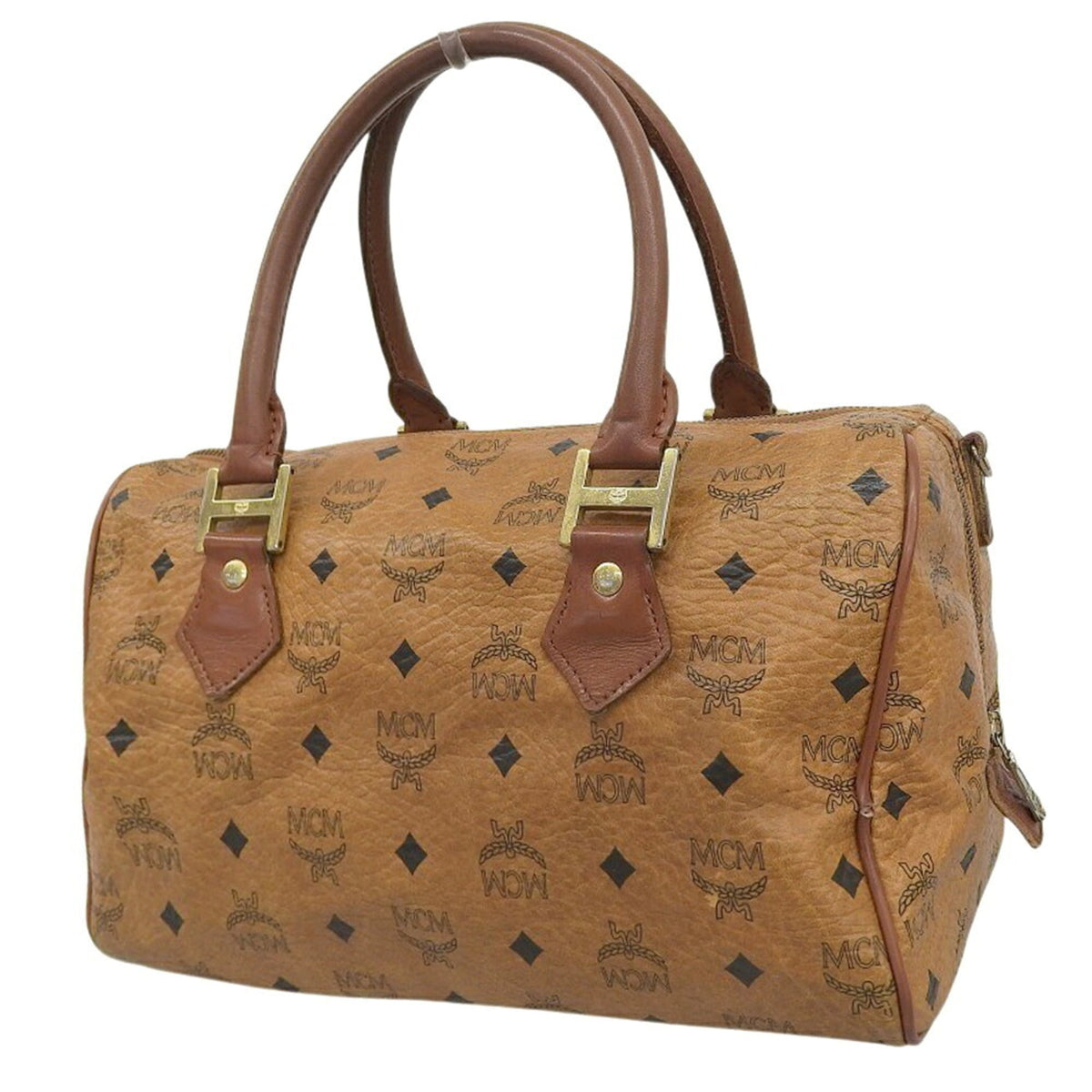 Mcm Visetos Brown Canvas Boston Bag Handbag (Pre-Owned)