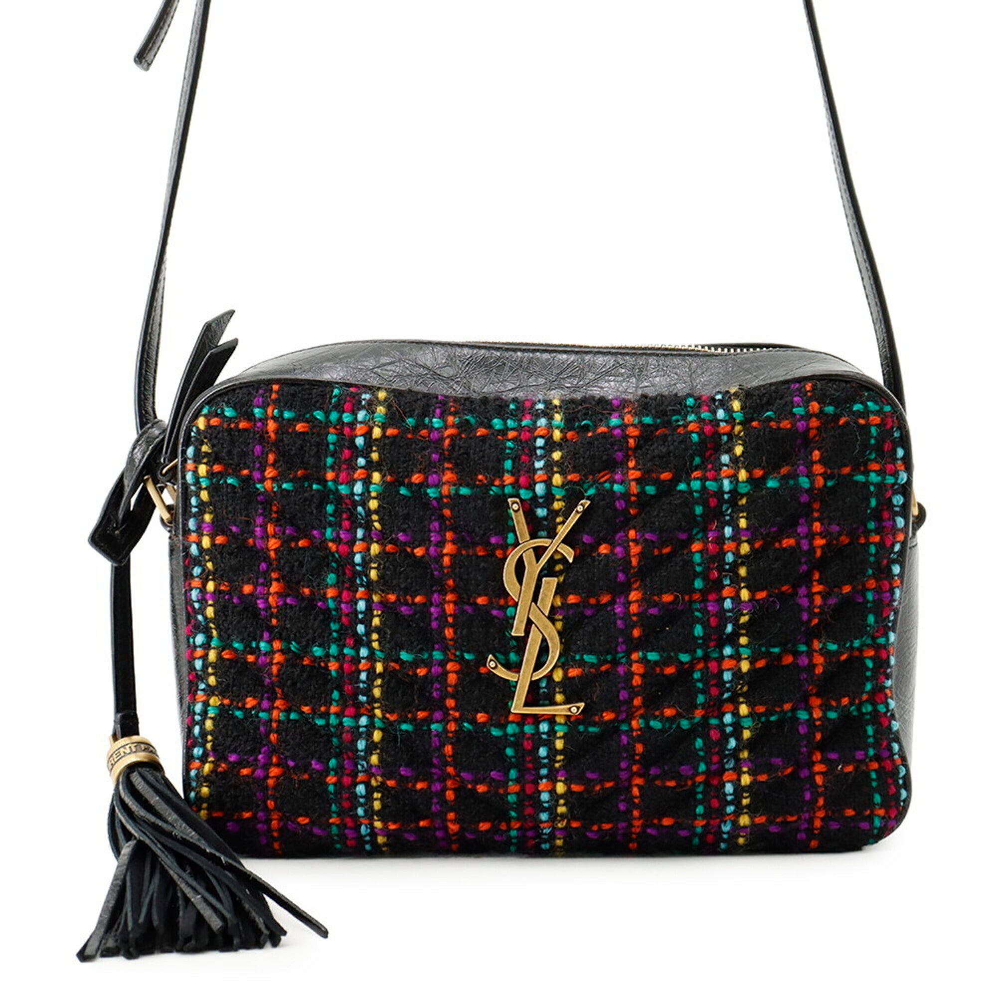 Yves Saint Laurent Black Multi-Color Tweed Handbag Shoulder Bag (Pre-Owned)