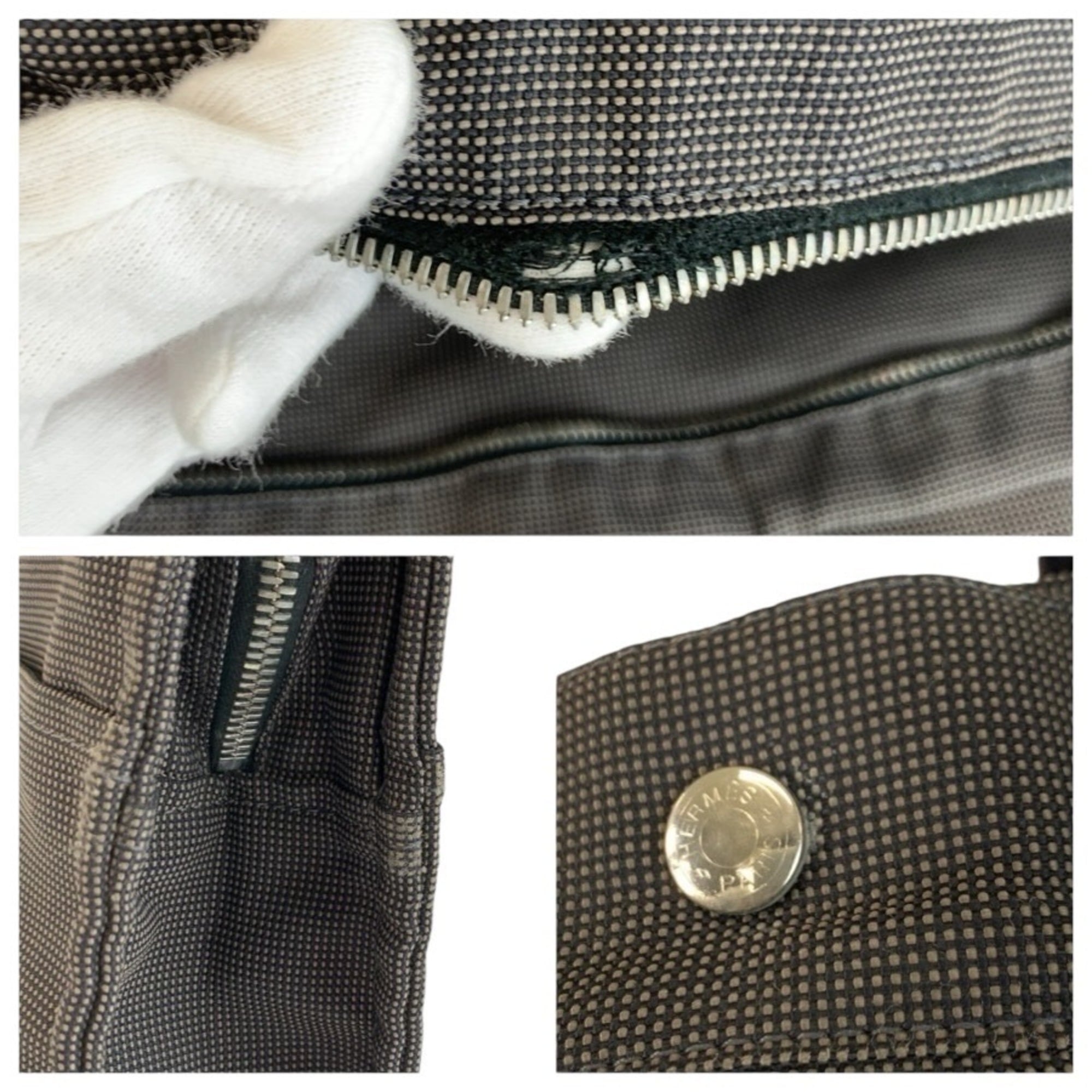 Hermes Gray Polyamide Polyester Handbag Tote Bag (Pre-Owned)