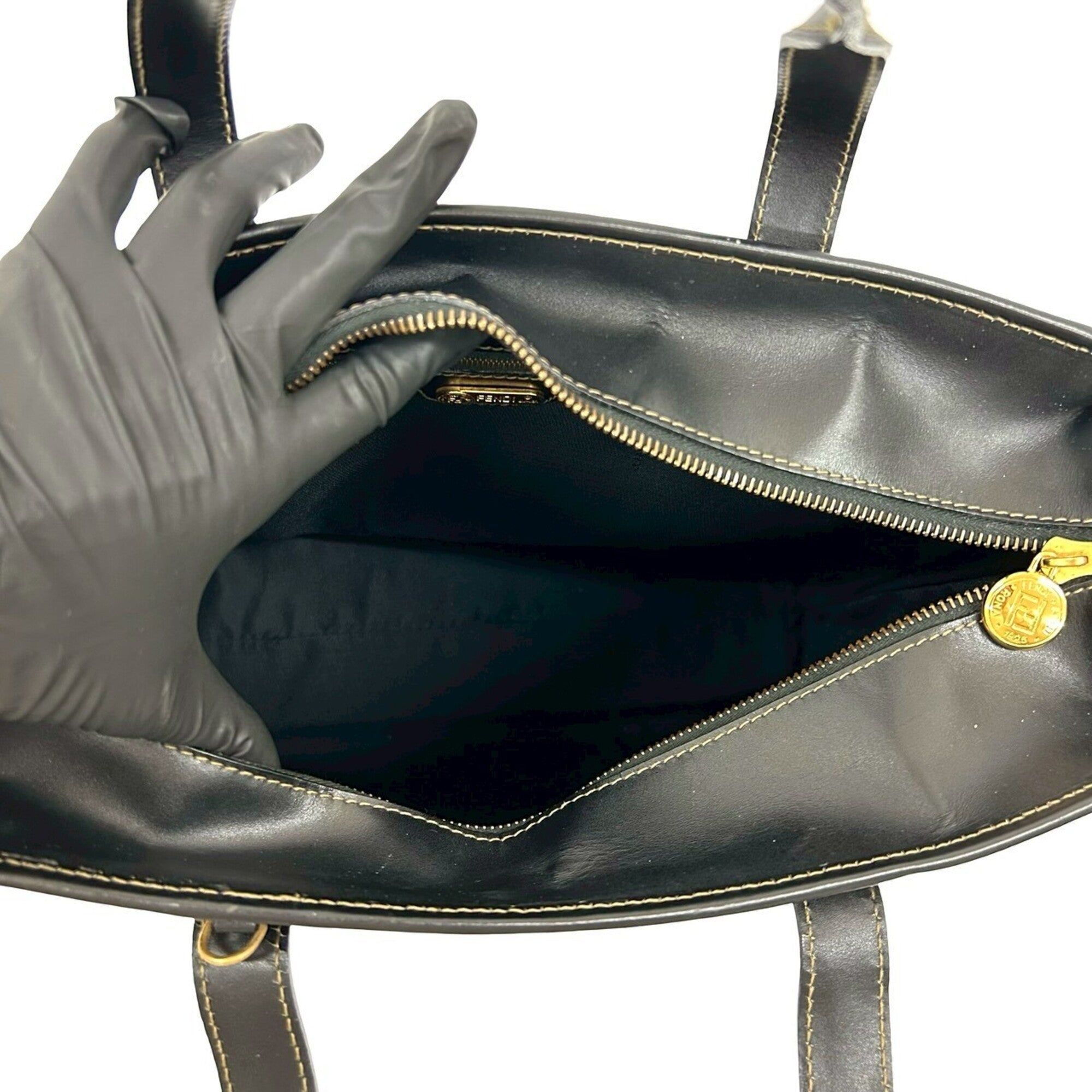Fendi Black Khaki Leather Pvc Handbag Tote Bag (Pre-Owned)