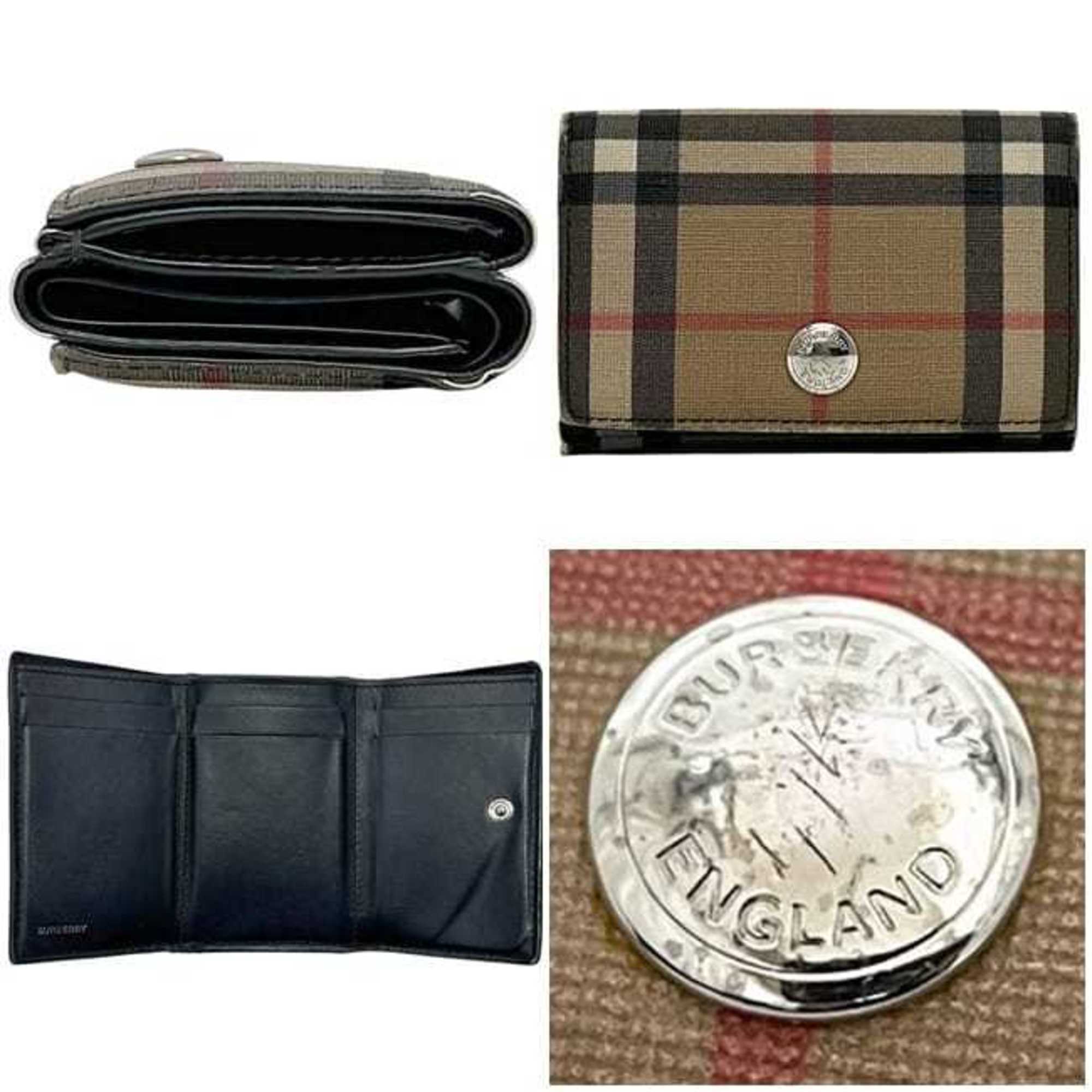 Burberry Beige Black Pvc Leather Wallet (Tri-Fold) (Pre-Owned)