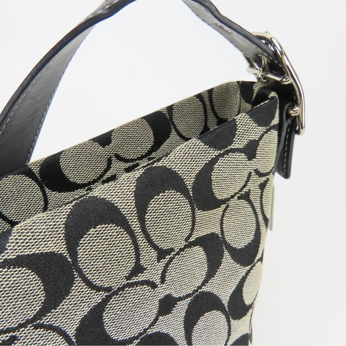 Coach Signature Black Gray Canvas Leather Shoulder Bag (Pre-Owned)