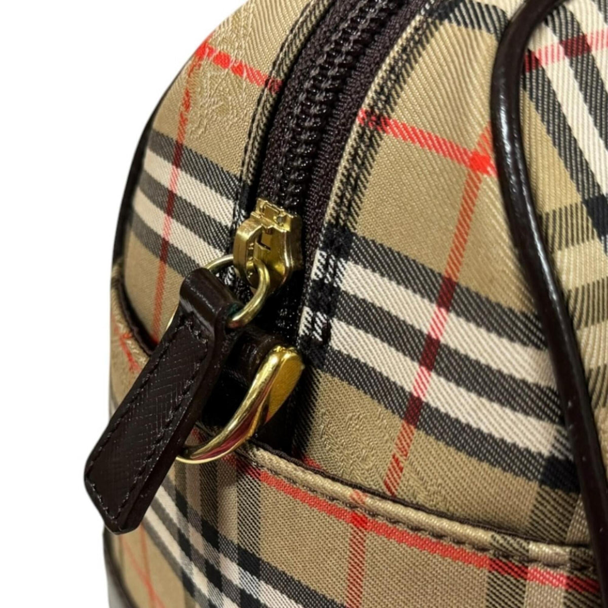 Burberry Beige Brown Canvas Leather Boston Bag Shoulder Bag (Pre-Owned)