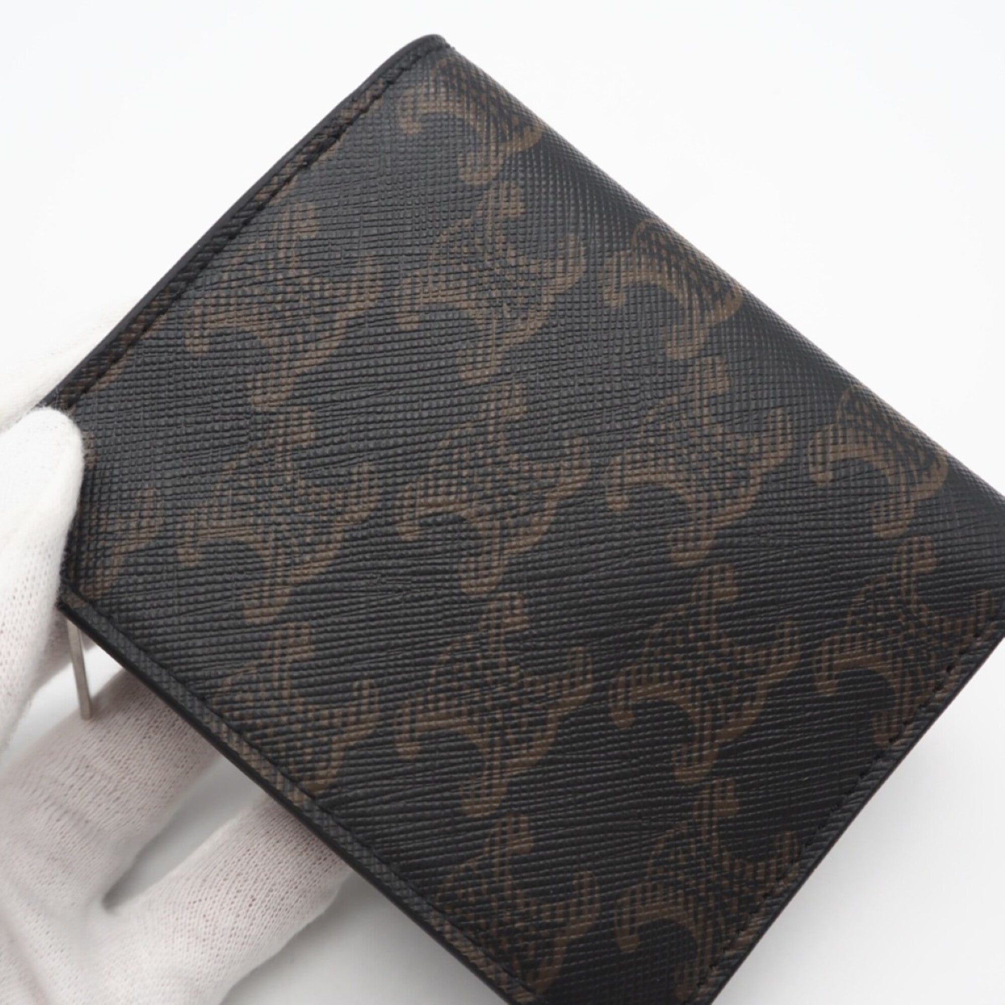 Celine Black Brown Coated Canvas Leather Wallet (Bi-Fold) (Pre-Owned)