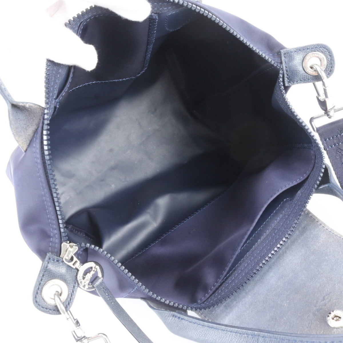 Longchamp Navy Leather Nylon Handbag Shoulder Bag Tote Bag (Pre-Owned)