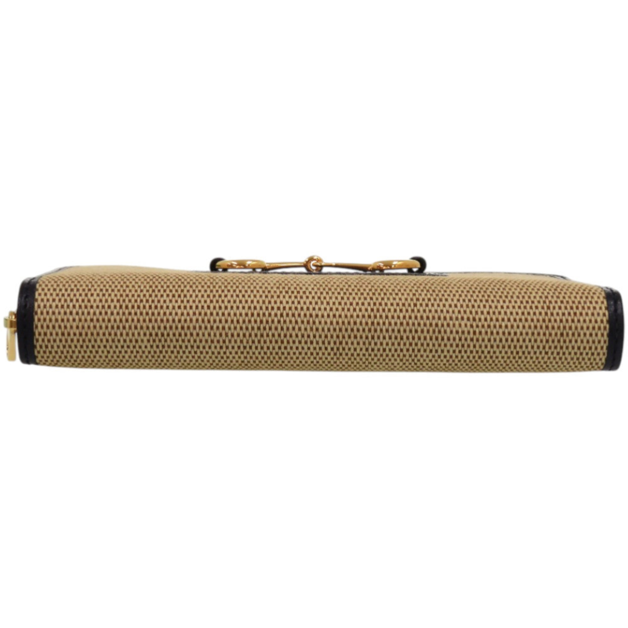 Gucci Beige Navy Canvas Leather Long Wallet (Bi-Fold) (Pre-Owned)