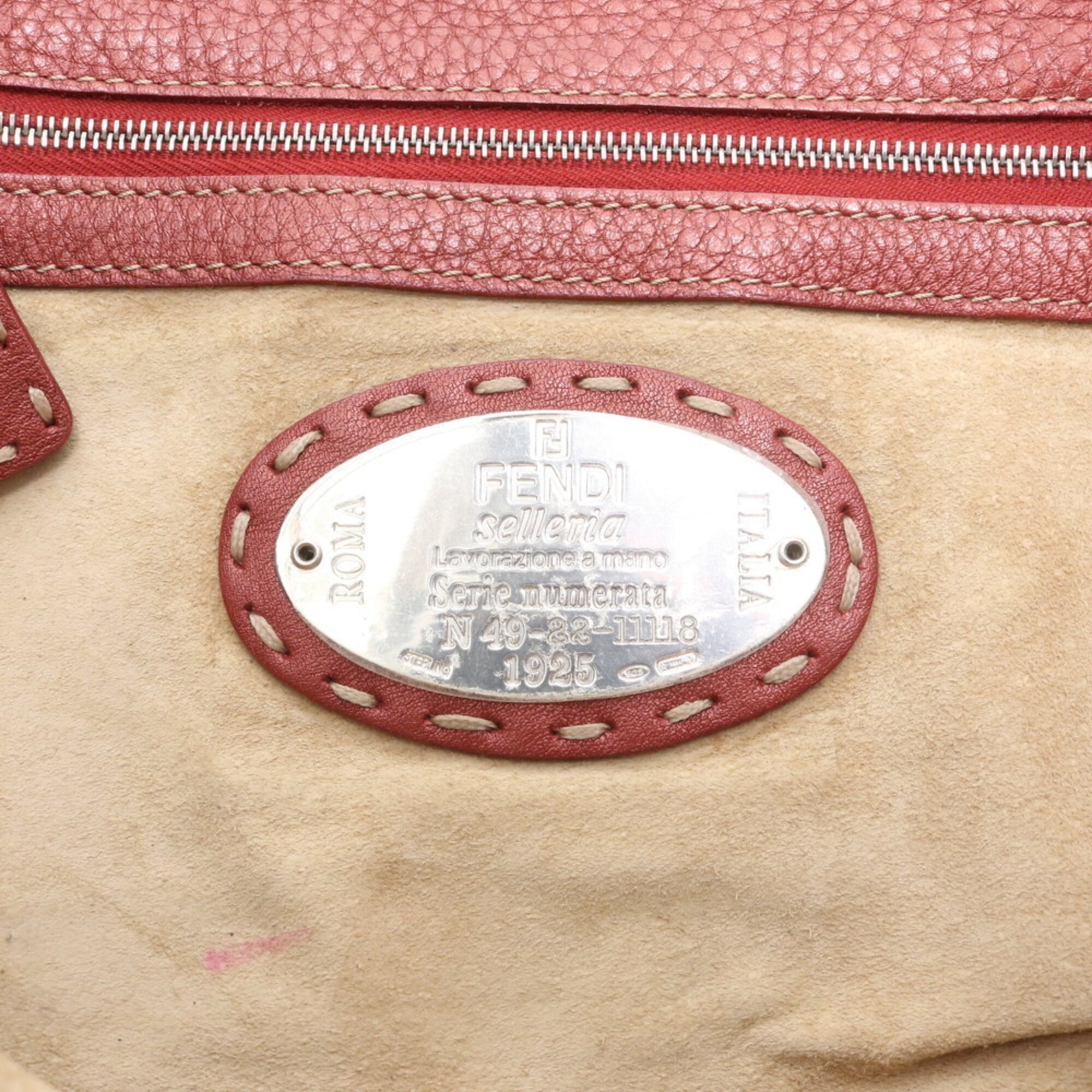 Fendi Red Color Leather Handbag Shoulder Bag Tote Bag (Pre-Owned)