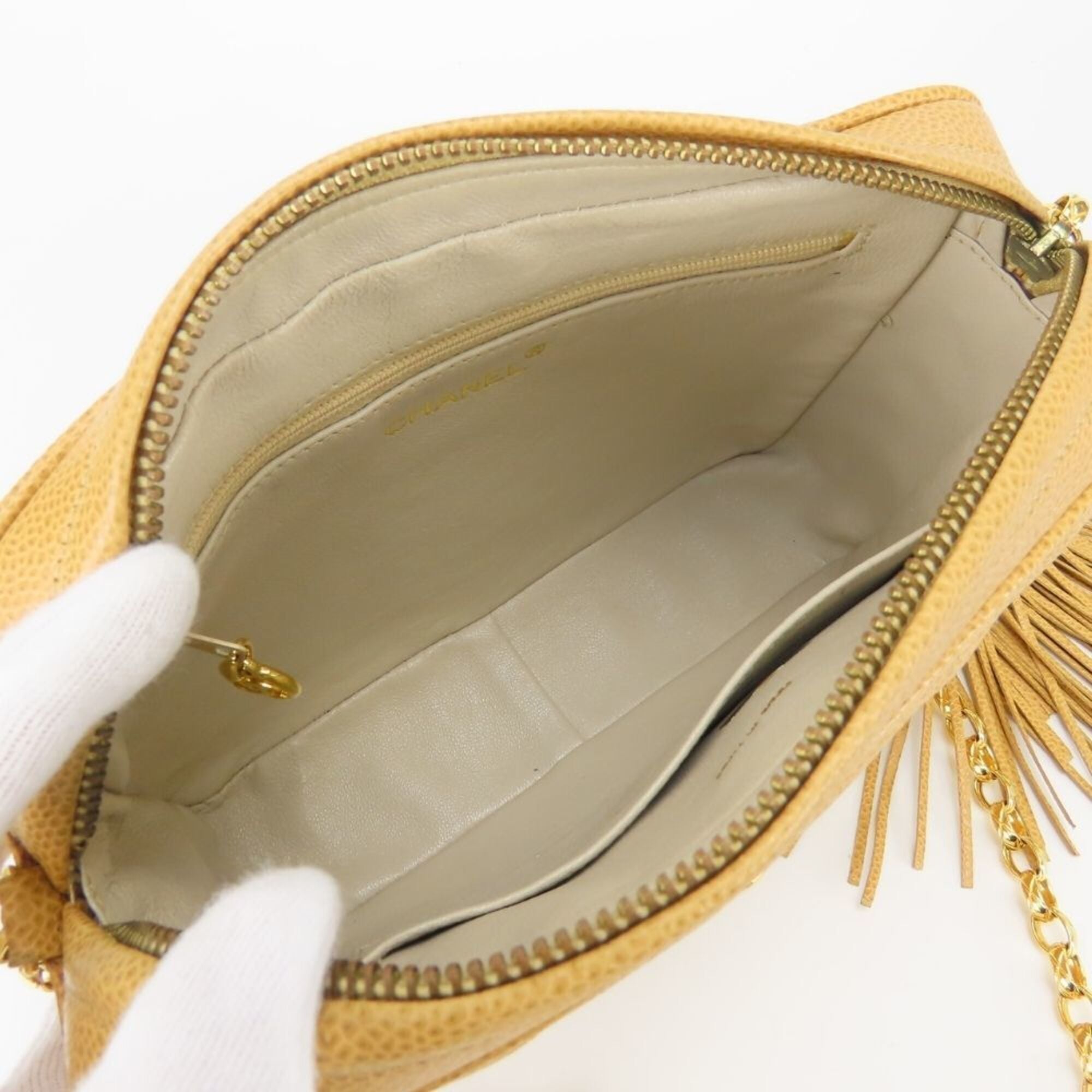 Chanel Beige Gold Grained Calfskin Shoulder Bag (Pre-Owned)
