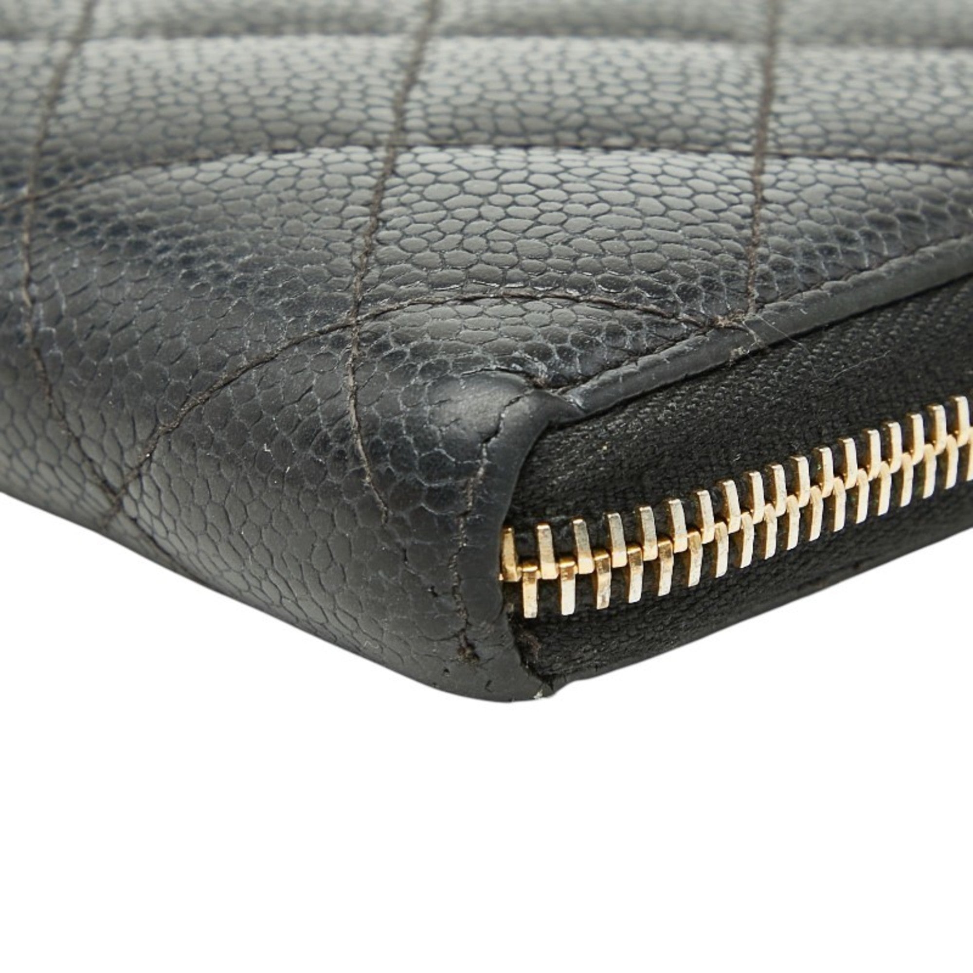 Chanel Matelasse Black Grained Calfskin Long Wallet (Bi-Fold) (Pre-Owned)