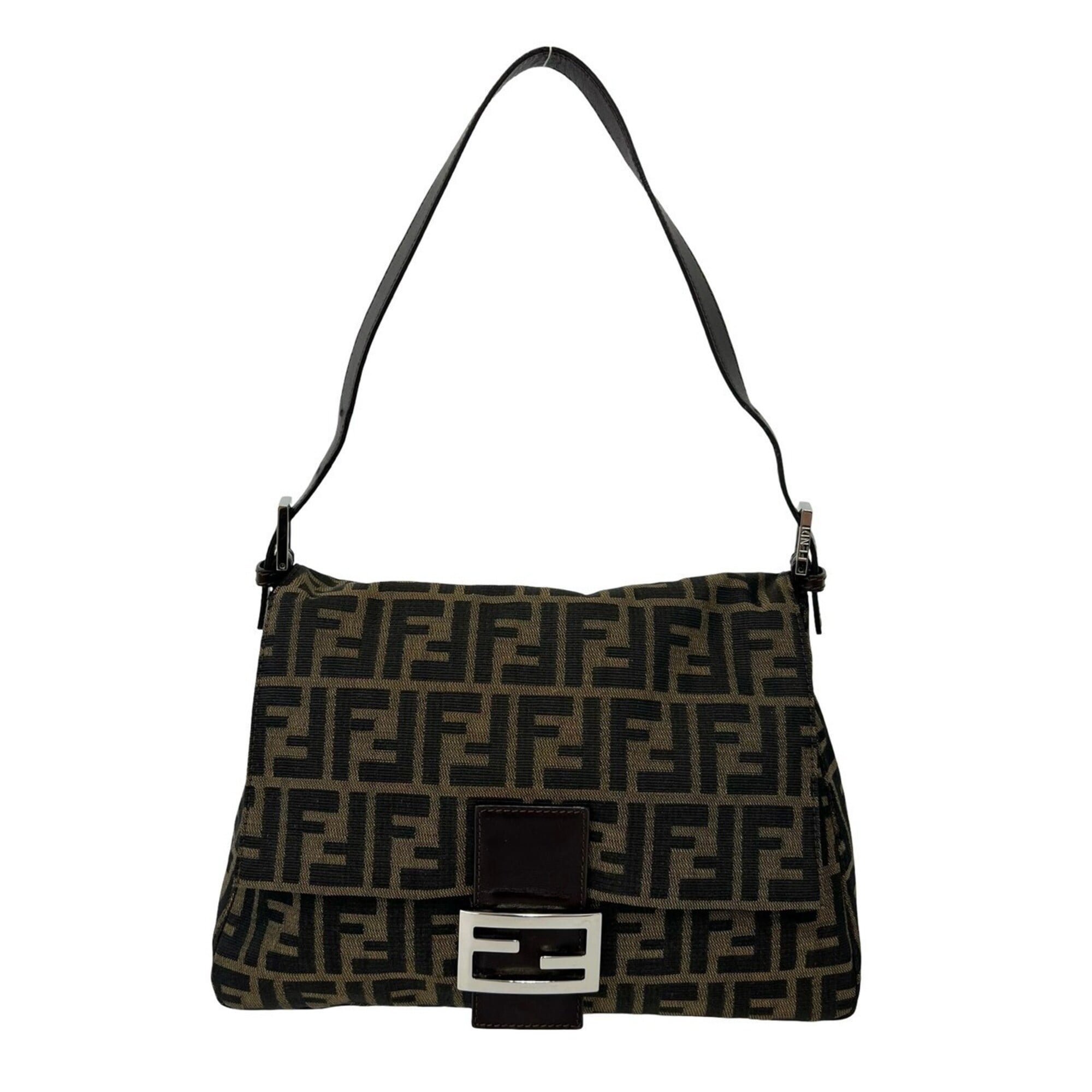 Fendi Black Brown Canvas Leather Shoulder Bag (Pre-Owned)