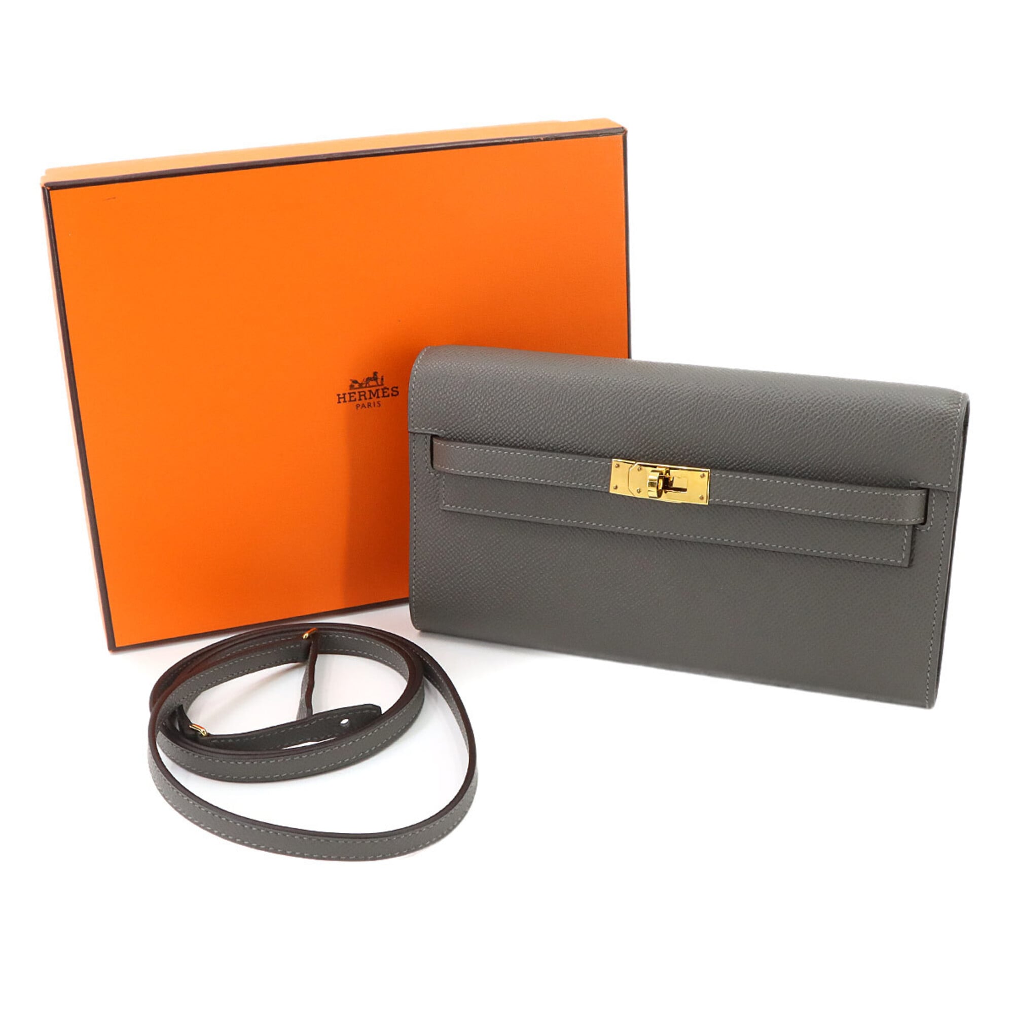 Hermes Gray Epsom Leather Chain/Shoulder Wallet (Pre-Owned)