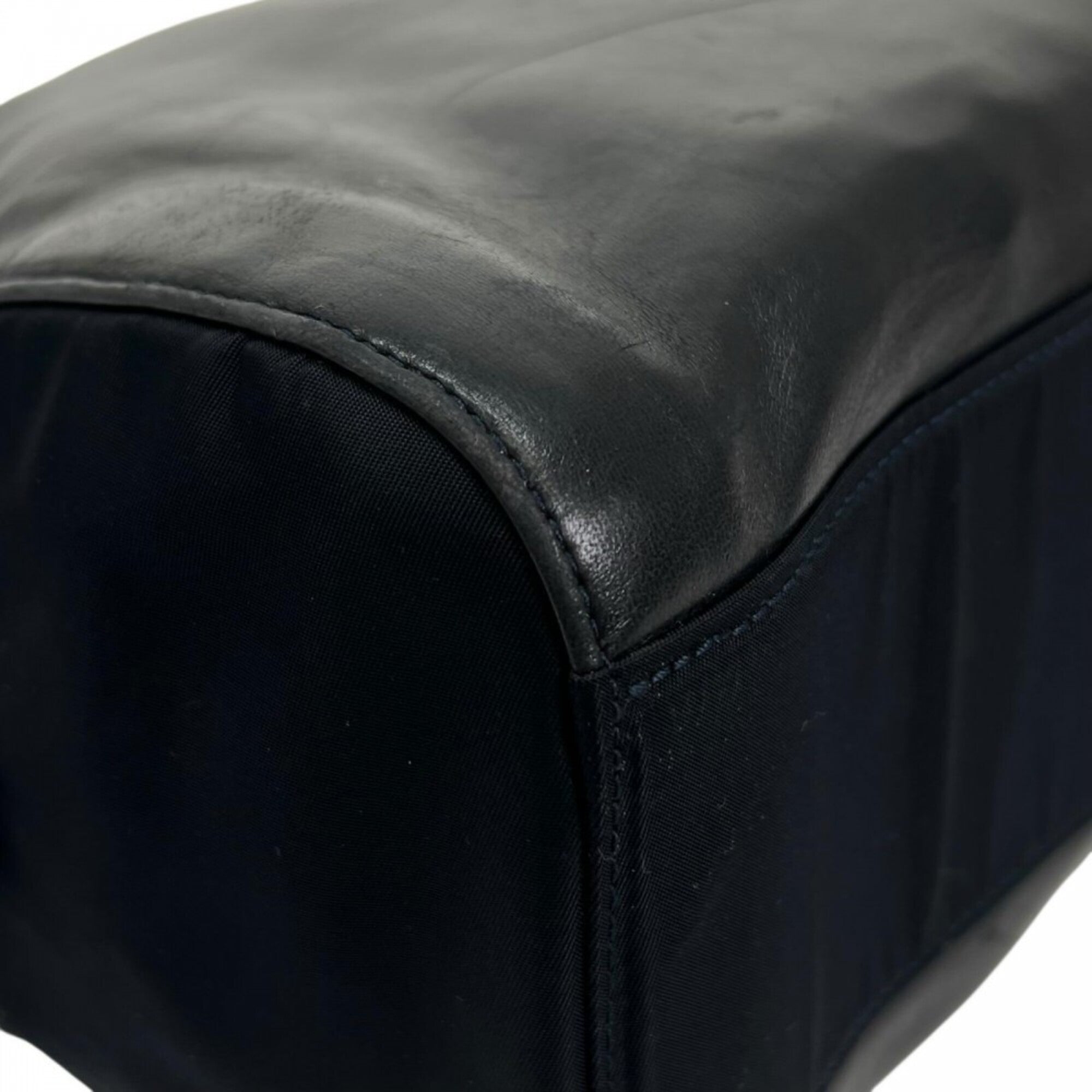 Prada Dark Navy White Leather Shoulder Bag (Pre-Owned)