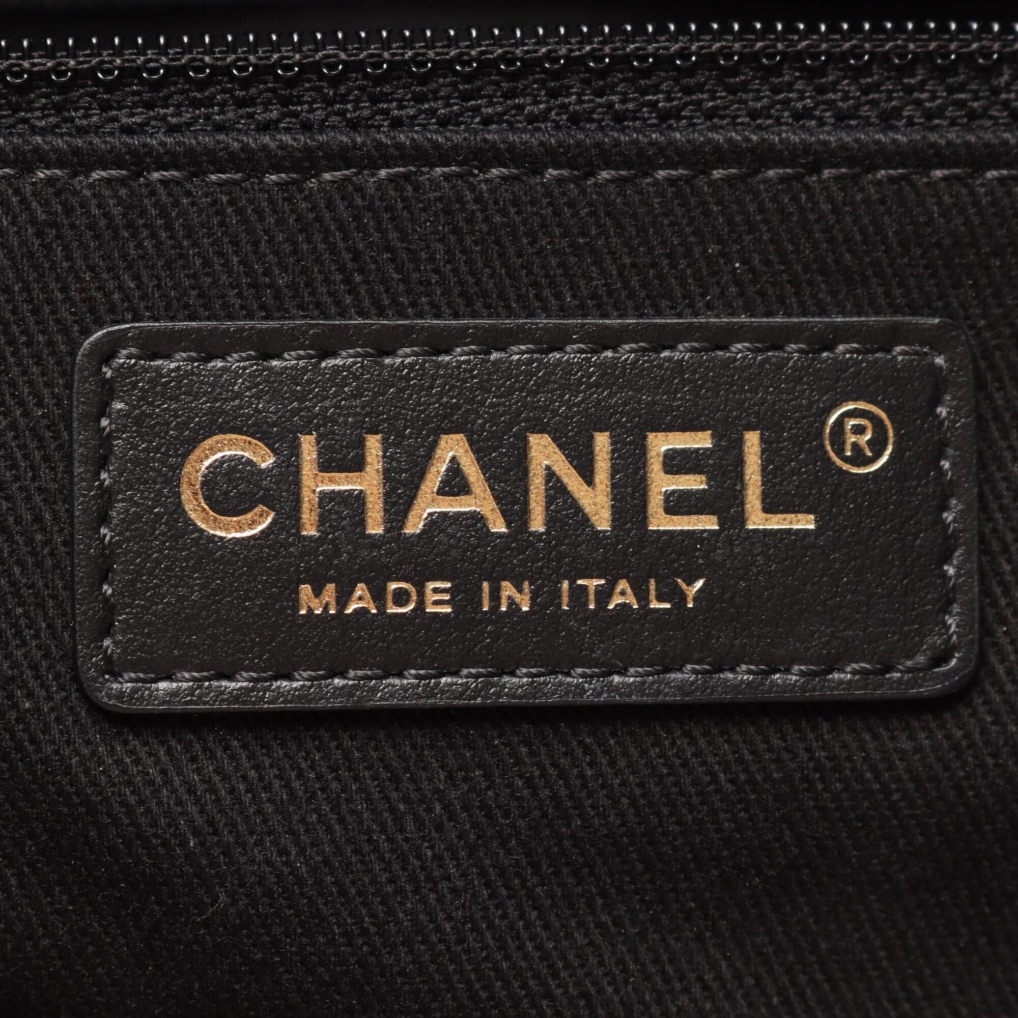 Chanel Black Gray Canvas Leather Handbag Tote Bag (Pre-Owned)