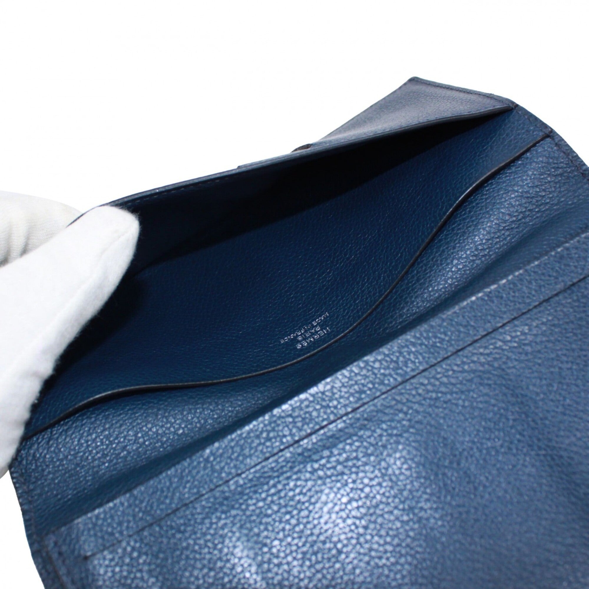 Hermes Navy Evercalf Leather Long Wallet (Bi-Fold) (Pre-Owned)