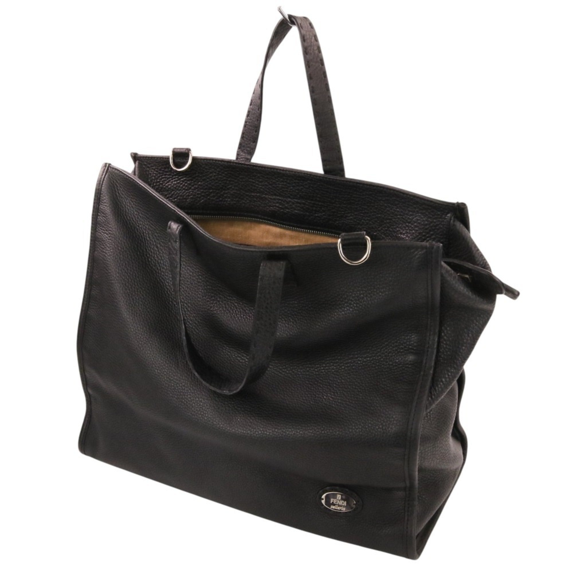 Fendi Selleria Black Leather Shoulder Bag Tote Bag (Pre-Owned)
