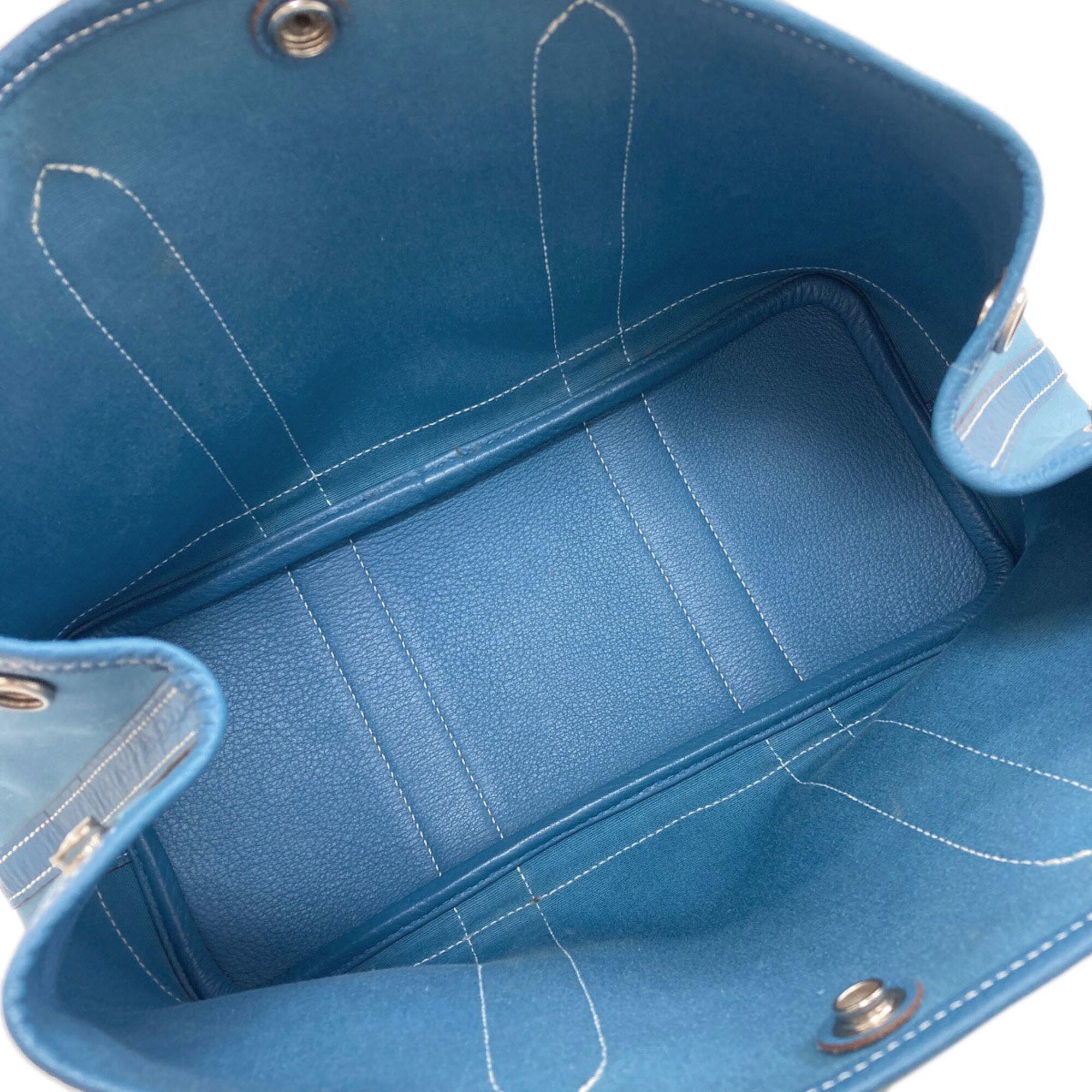 Hermes Garden Blue Jean Toile Officier Handbag (Pre-Owned)