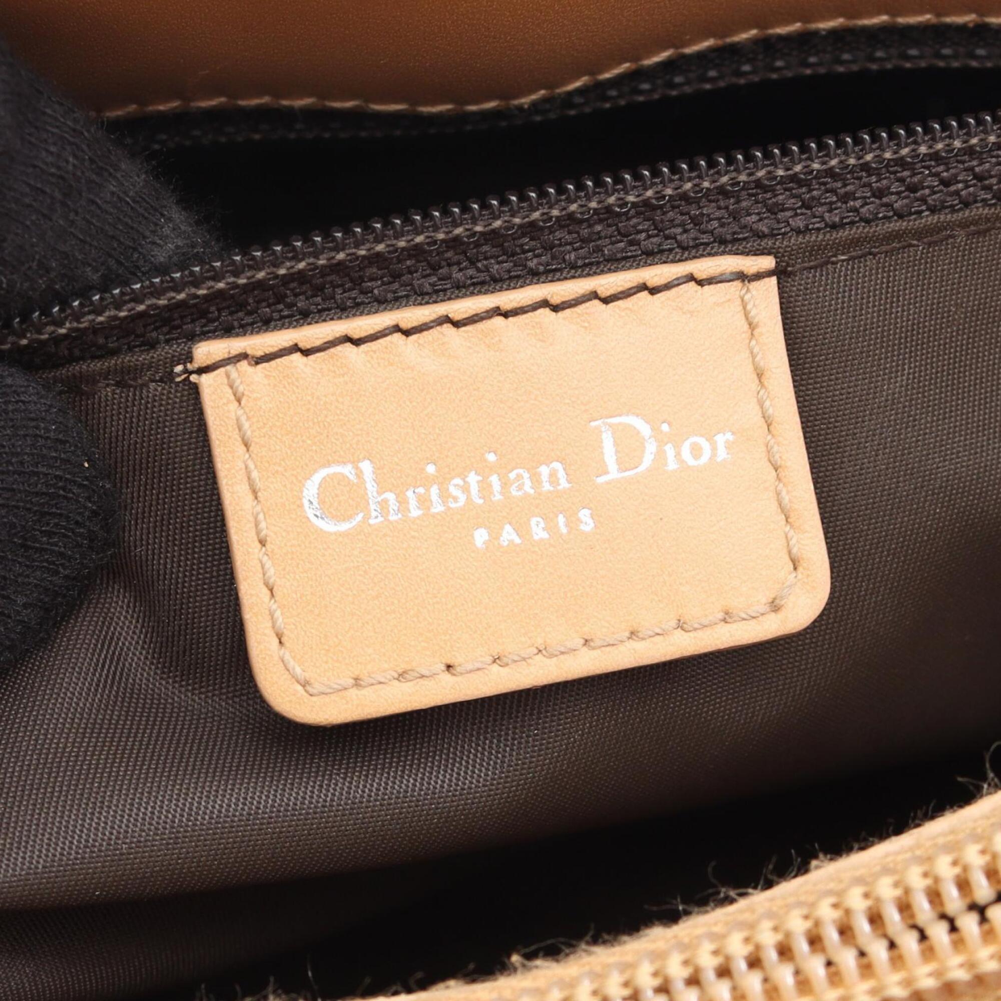 Christian Dior Trotter Beige Brown Canvas Leather Handbag (Pre-Owned)