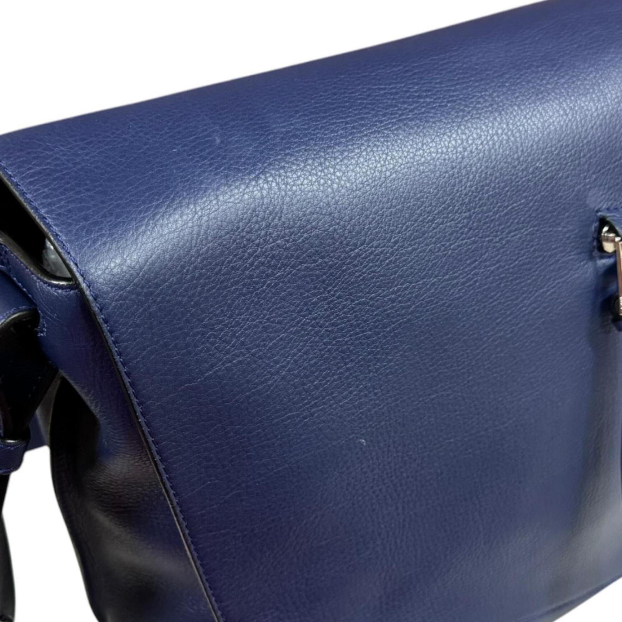 Loewe Anton Navy Leather Messenger Bag Shoulder Bag (Pre-Owned)