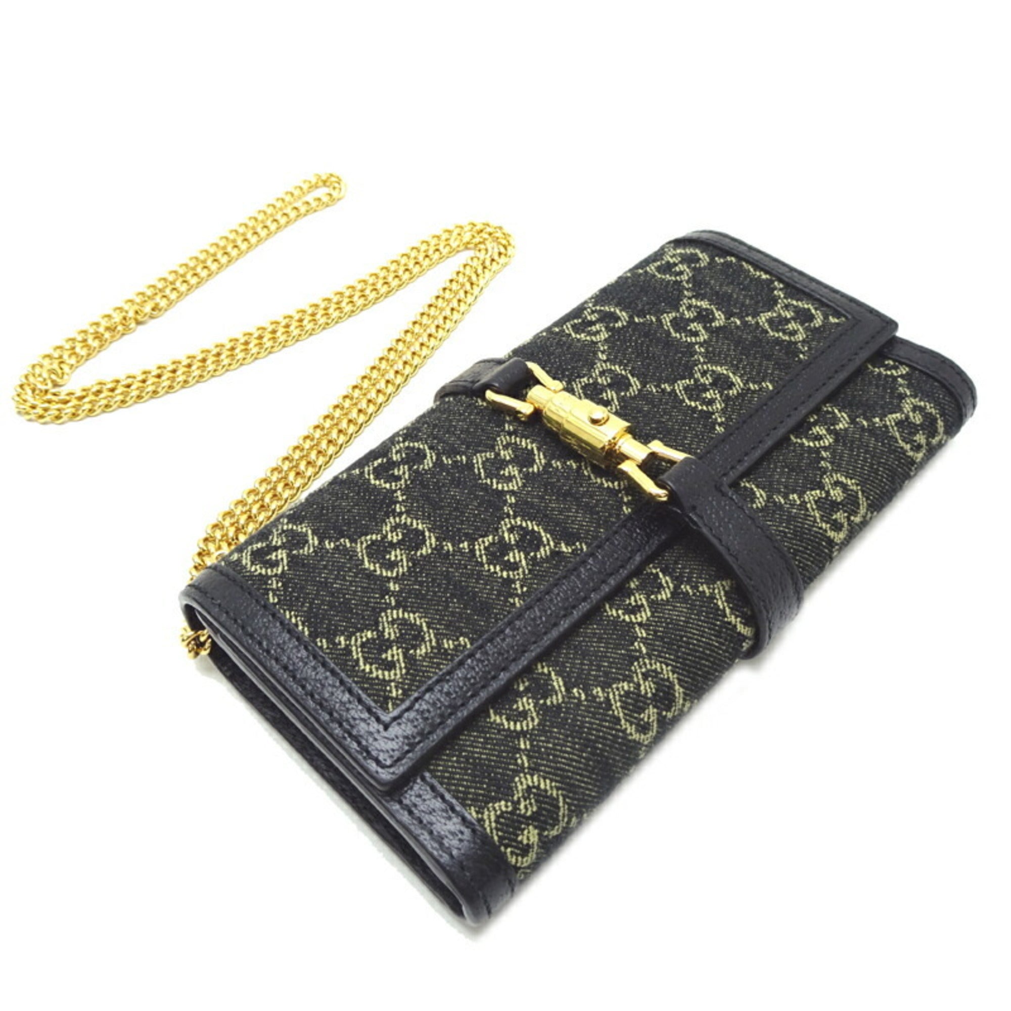Gucci Black Gg Canvas Chain/Shoulder Wallet (Pre-Owned)
