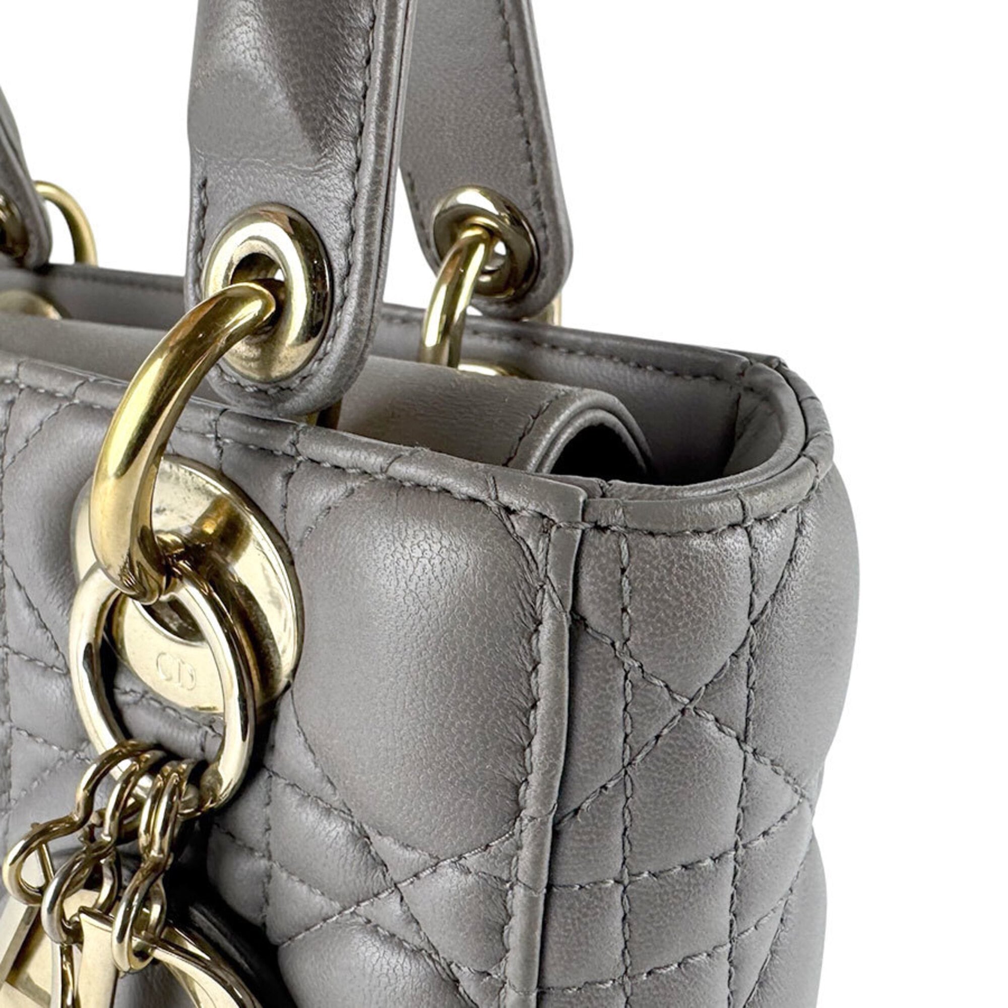 Christian Dior Gray Leather Handbag Shoulder Bag (Pre-Owned)