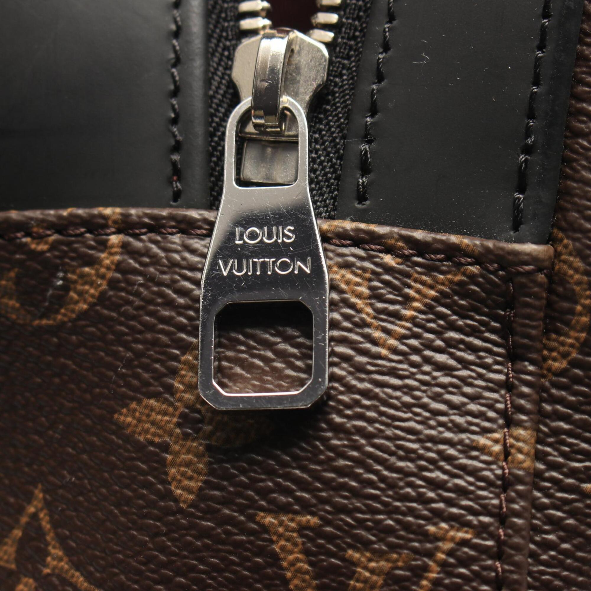 Louis Vuitton Black Brown Coated Canvas Leather Backpack Handbag (Pre-Owned)