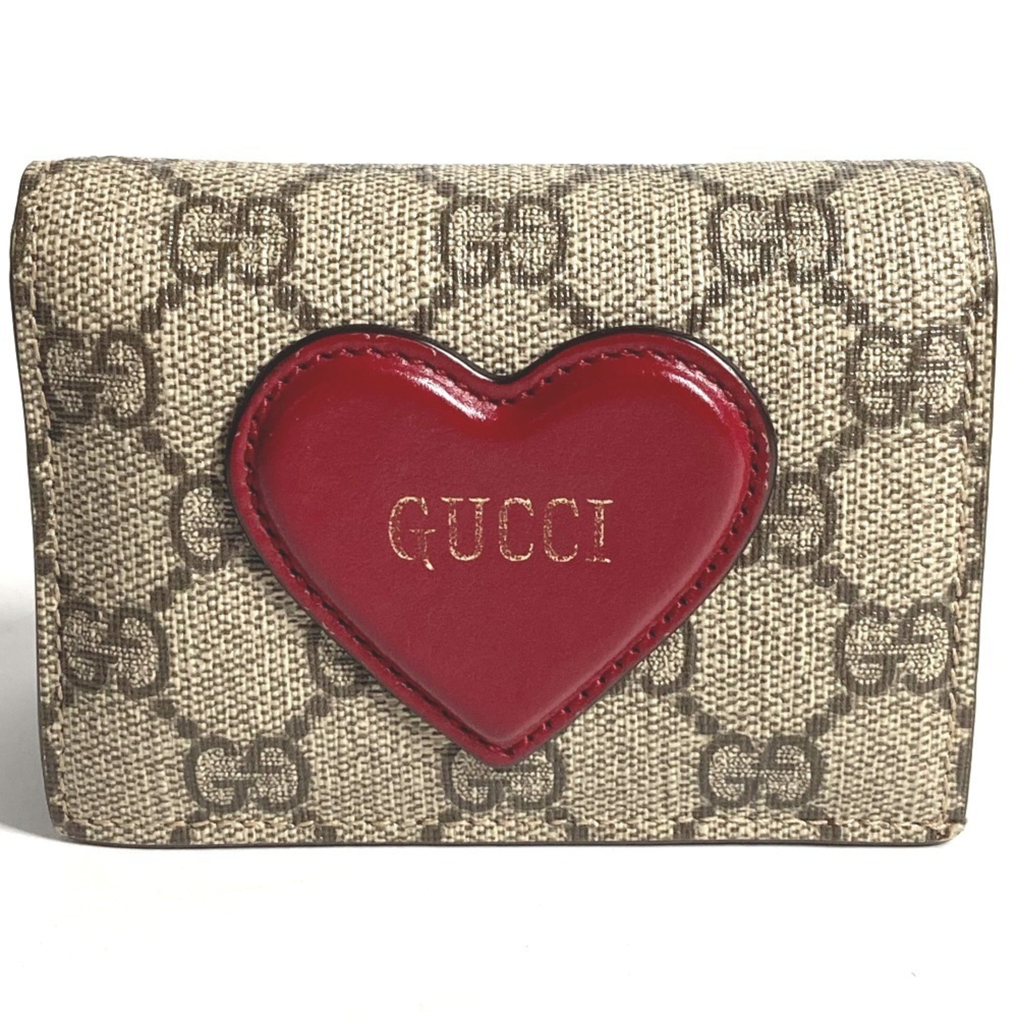 Gucci Gg Supreme Beige Red Color Gg Supreme Long Wallet (Bi-Fold) (Pre-Owned)