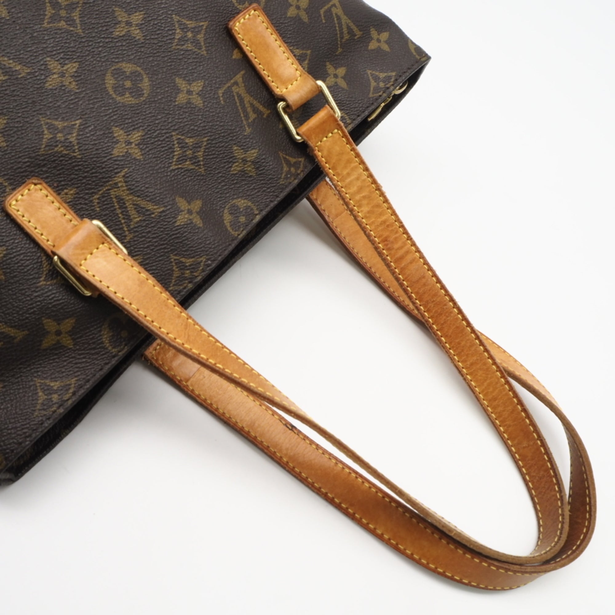 Louis Vuitton Beige Brown Coated Canvas Leather Handbag (Pre-Owned)