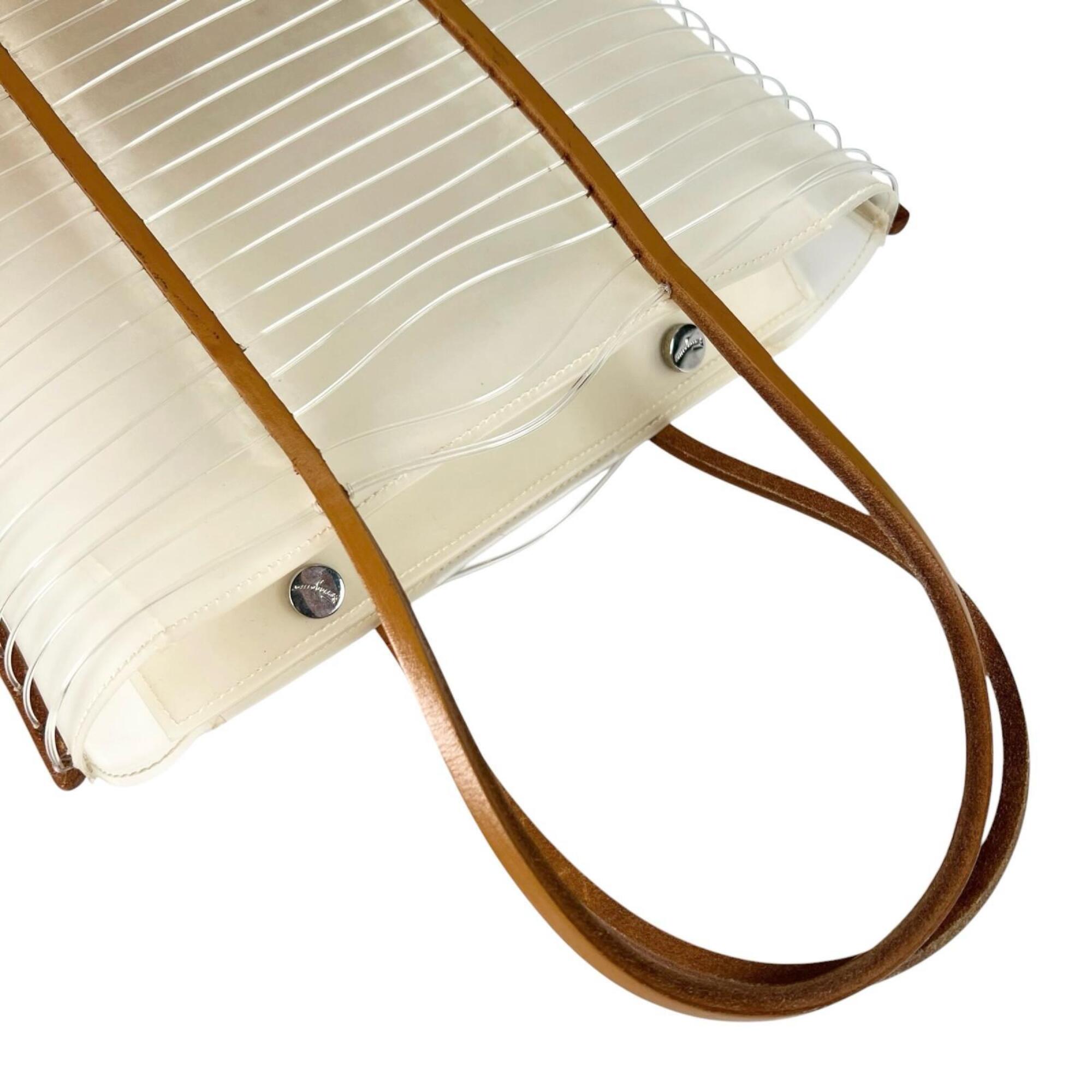 Salvatore Ferragamo Brown White Leather Pvc Handbag Tote Bag (Pre-Owned)